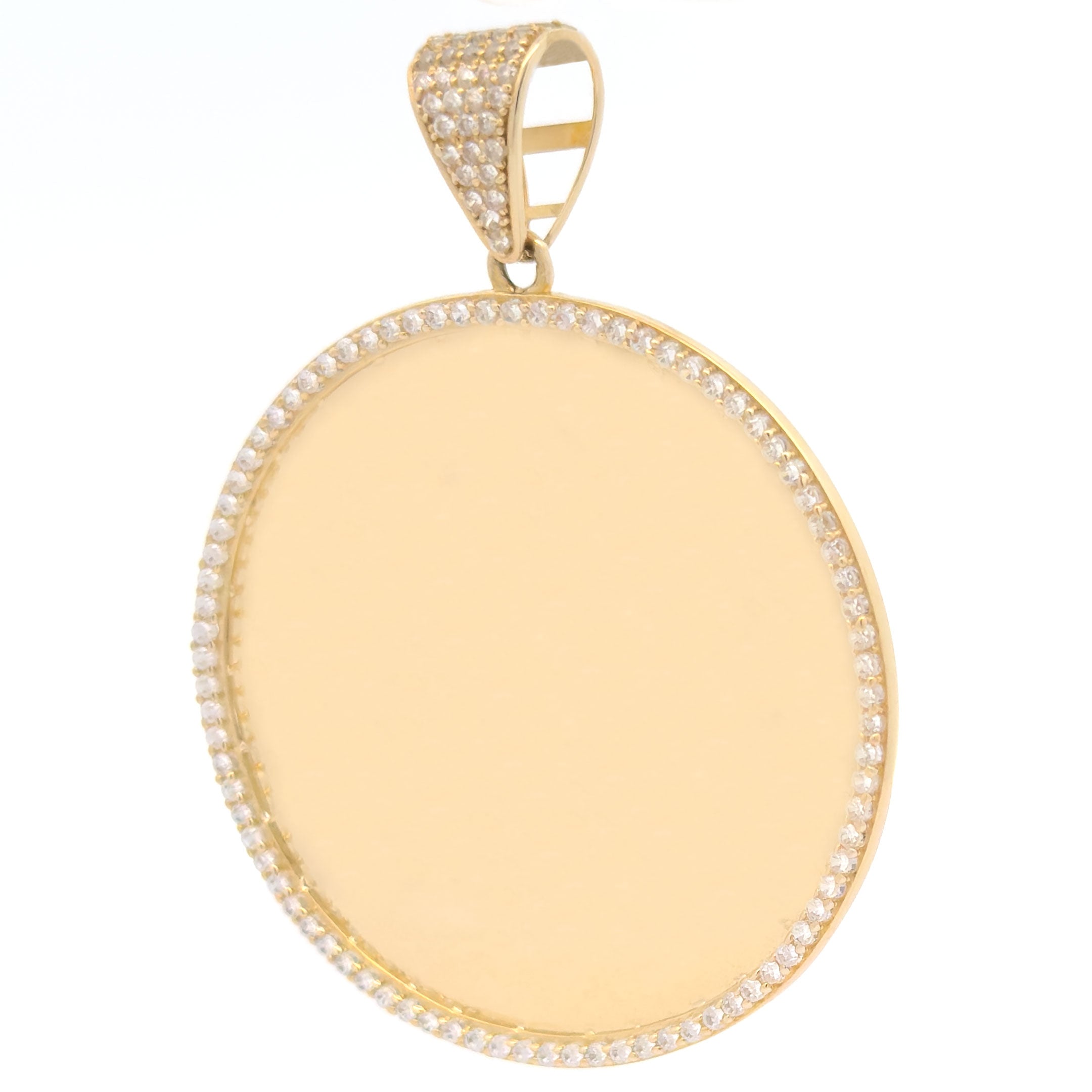 10k Yellow Gold Round Medallion Pendant with CZ Border 1.9 inches in Diameter side