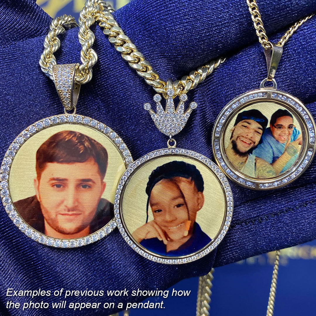 Examples of previous work showing how the photo will appear on a pendant.