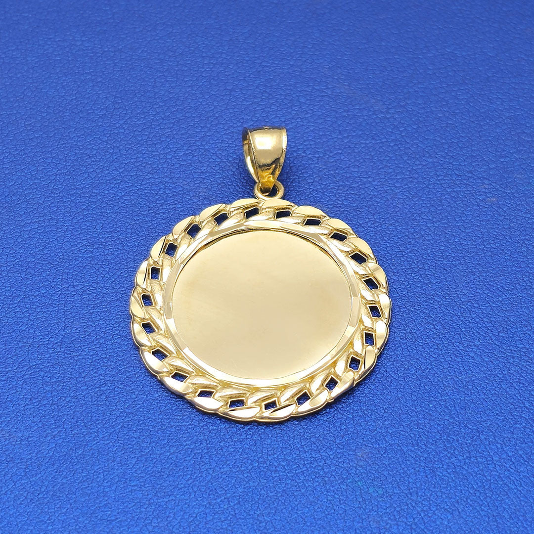 10k Custom Round Picture Pendant with Cuban Link Border M