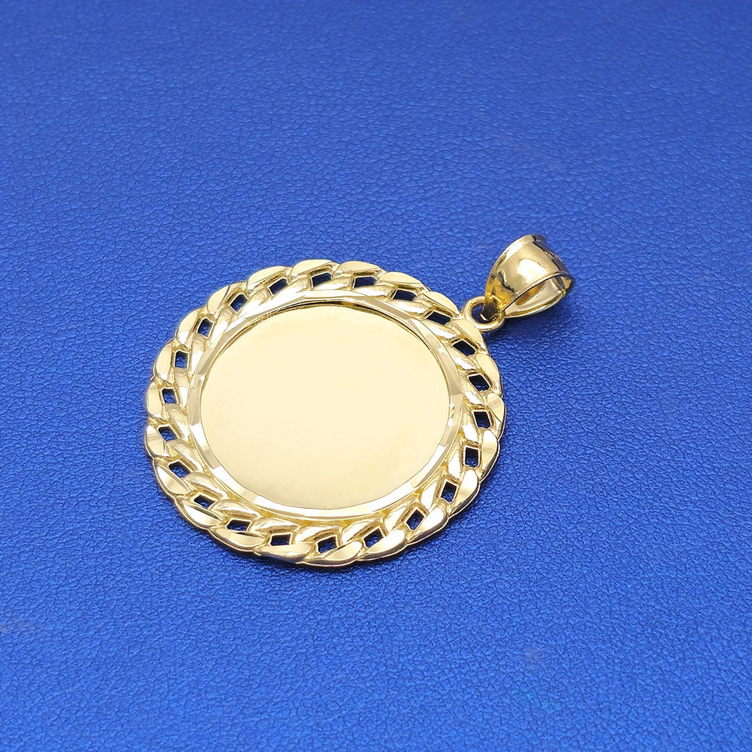 10k Custom Round Picture Pendant with Cuban Link Border M Side