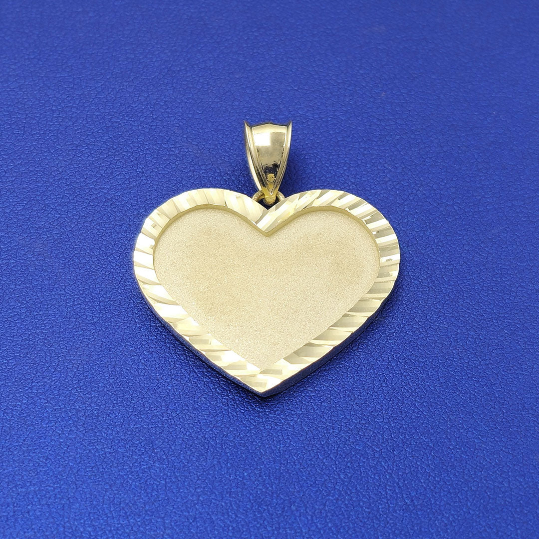 10k Custom Heart Diamond Cut Border Picture Pendant