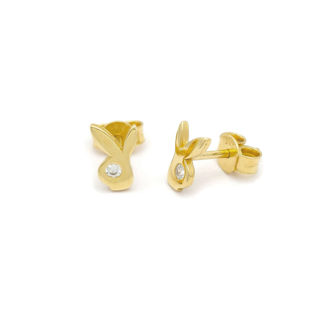 14k CZ Bunny Stud Earrings Side