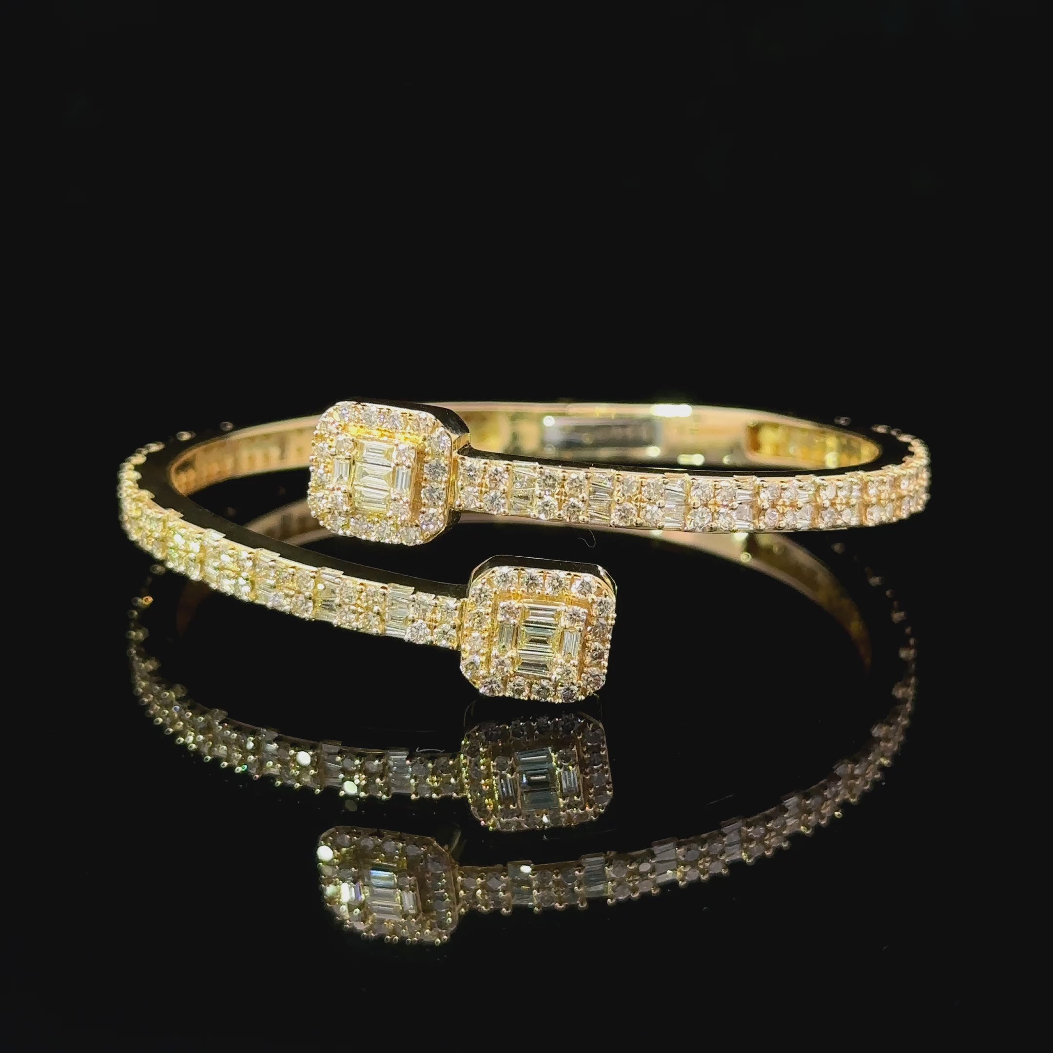 Baguette & Round Diamond Clip Open Wrap Bracelet 10k Yellow Gold 4.00ct