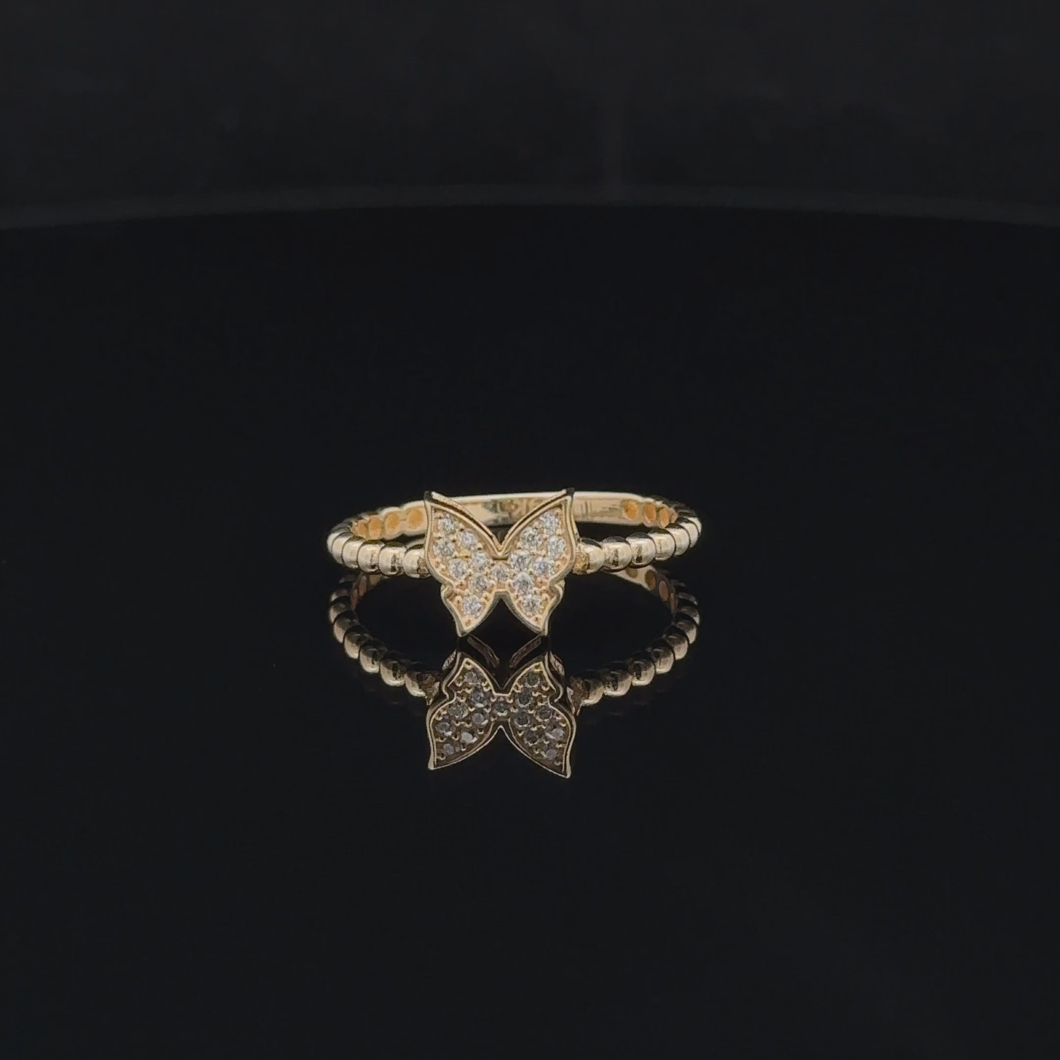 14k CZ Butterfly & Bead Ring