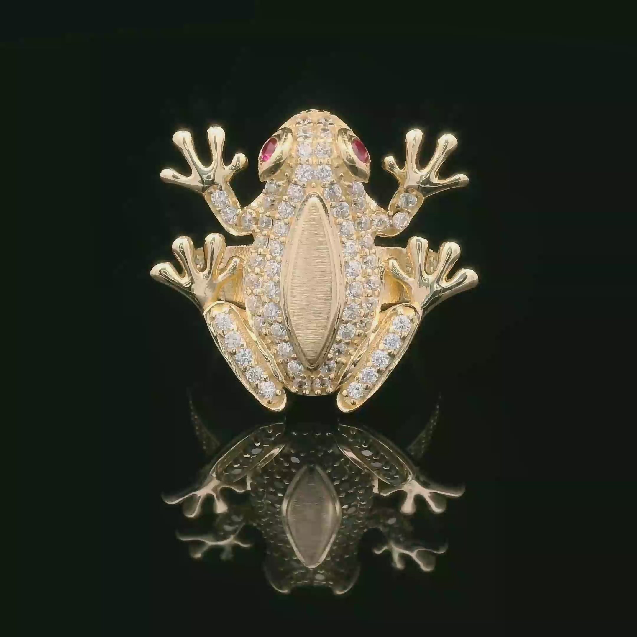 14k CZ Frog with Red Eyes Ring