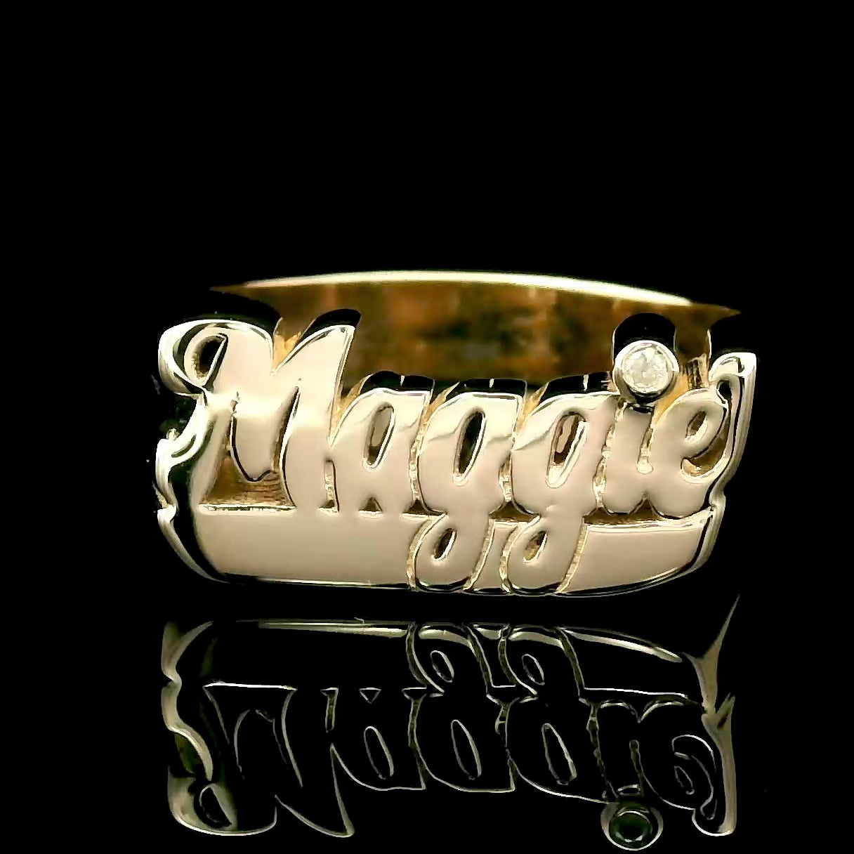 Personalized Cursive Name Ring with Underline & Birthstone - Solid