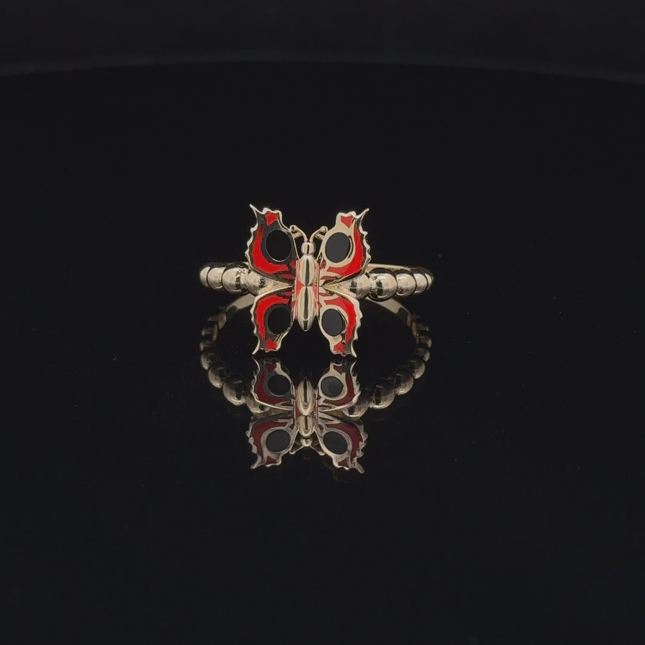 14k Red & Black Enamel Butterfly Ring