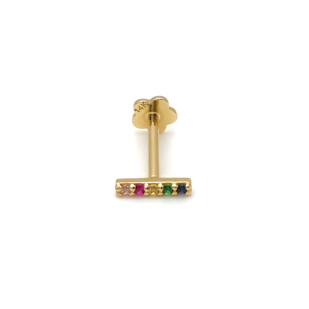 14k CZ Rainbow Bar Internal Threaded Stud