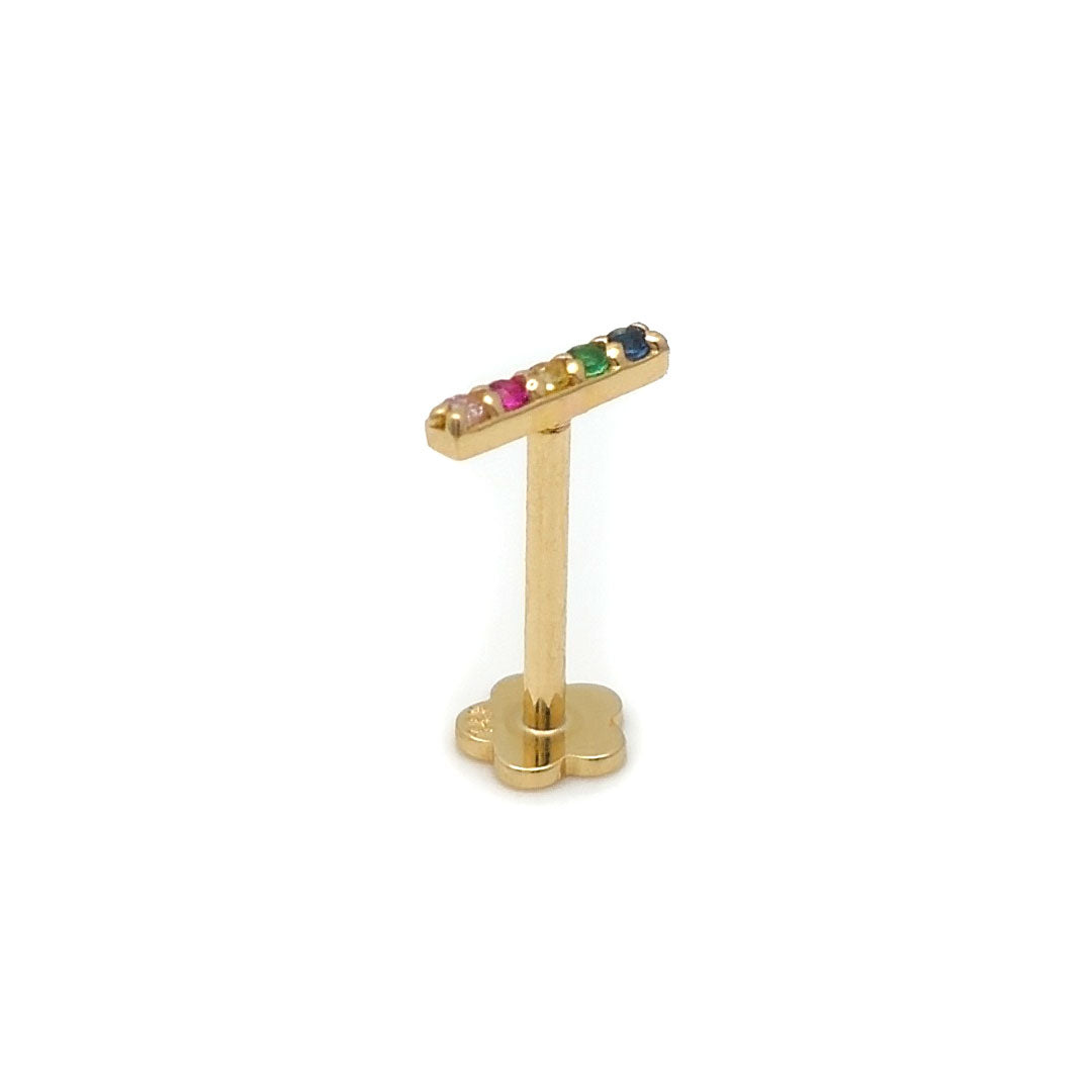 14k CZ Rainbow Bar Internal Threaded Stud