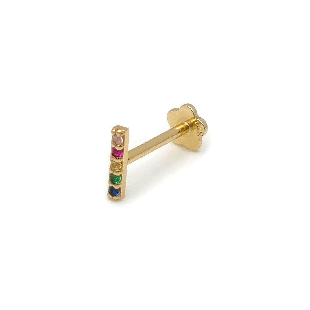 14k CZ Rainbow Bar Internal Threaded Stud