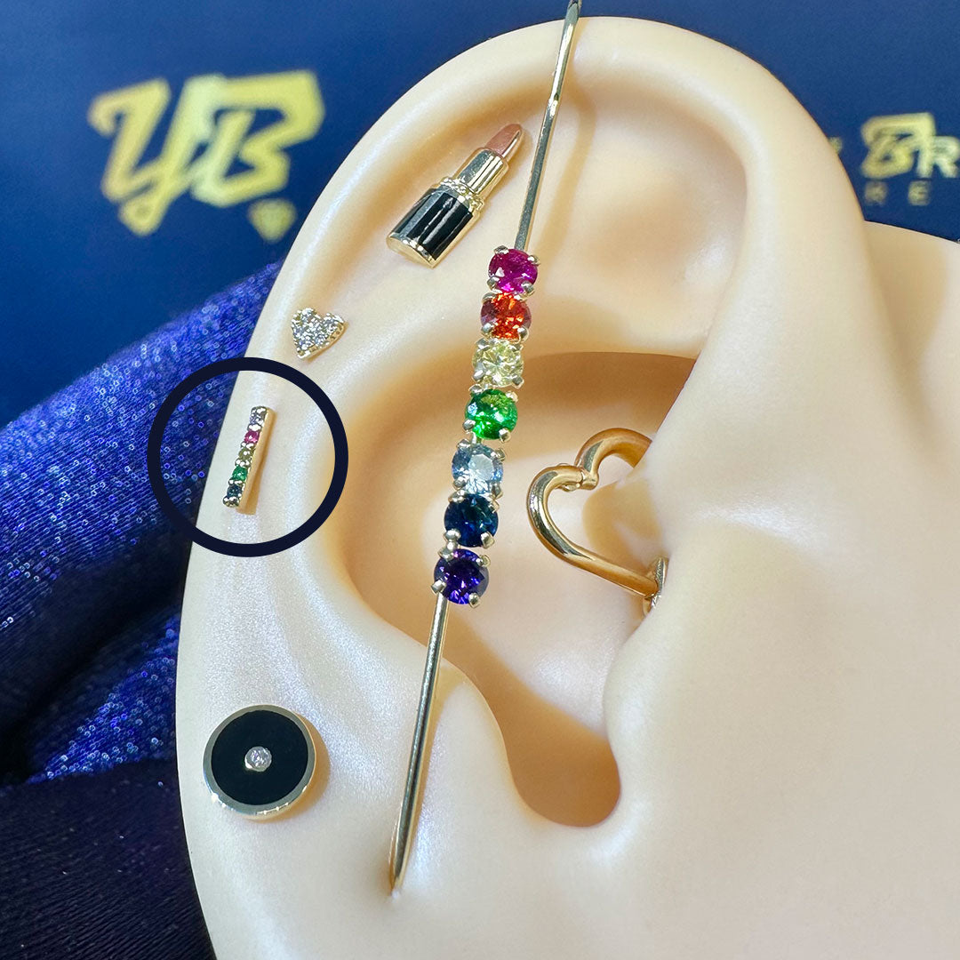 14k CZ Rainbow Bar Internal Threaded Stud