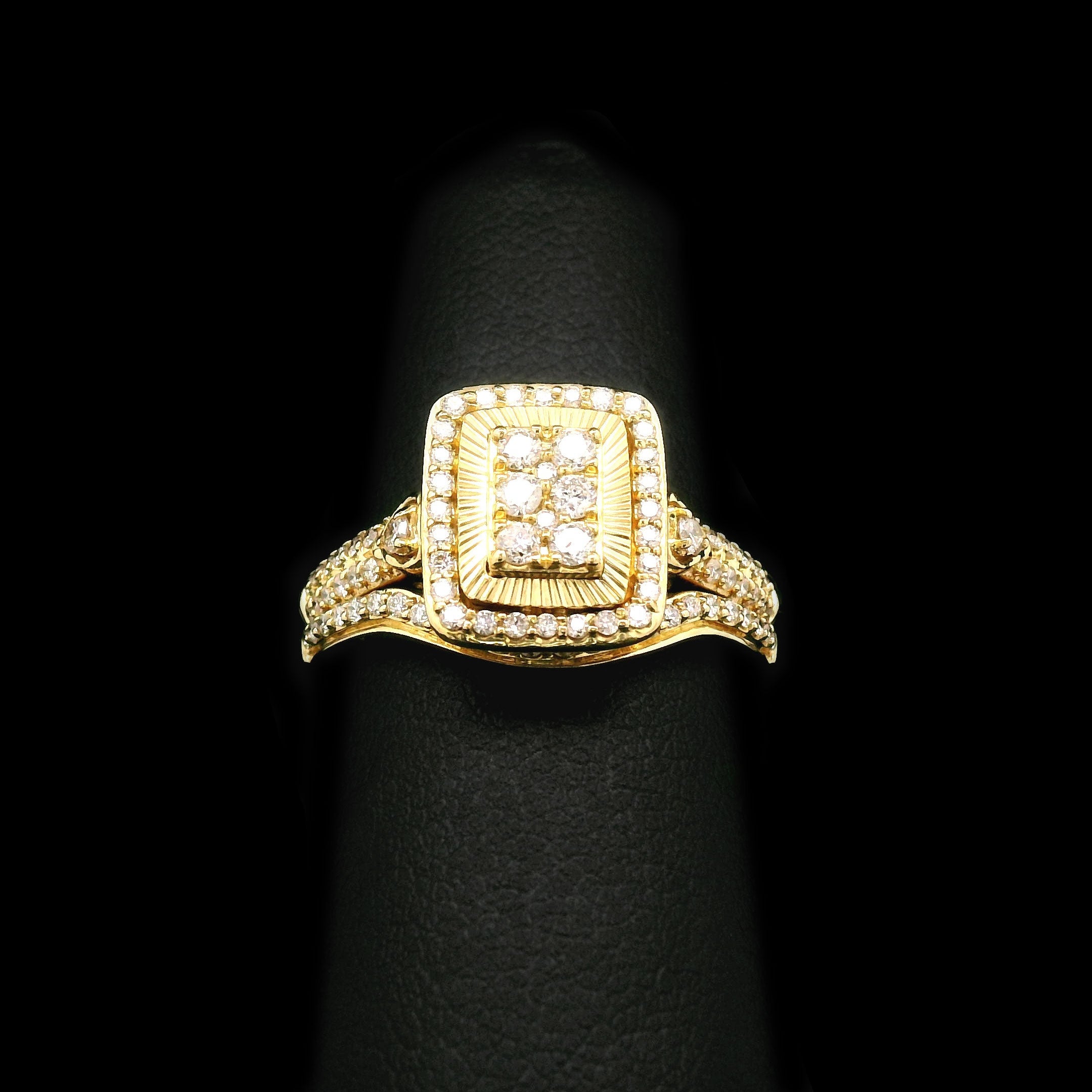 2-pc Diamond Radiant Cluster Wedding Set 10k Yellow Gold
