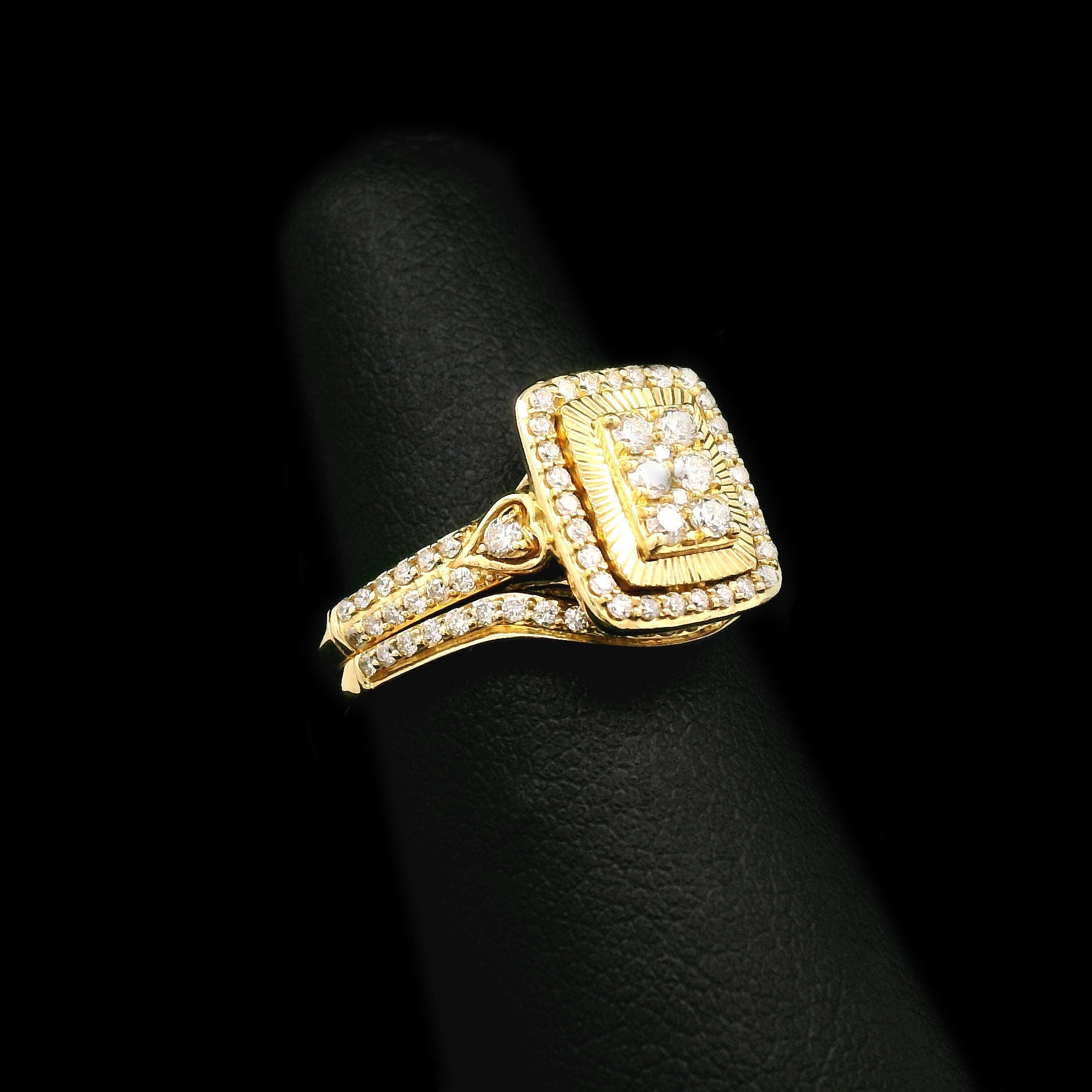 2-pc Diamond Radiant Cluster Wedding Set 10k Yellow Gold left side