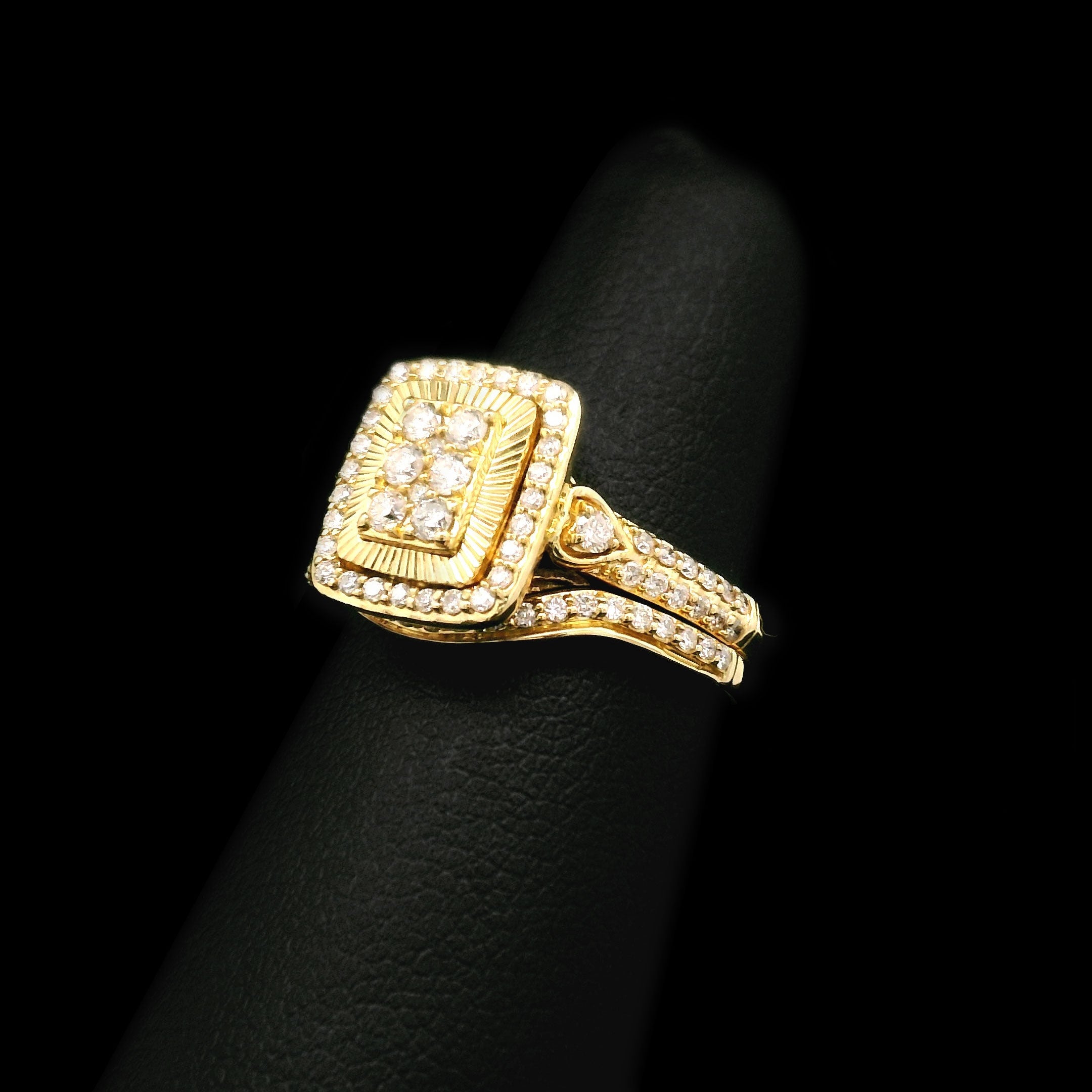 2-pc Diamond Radiant Cluster Wedding Set 10k Yellow Gold right side