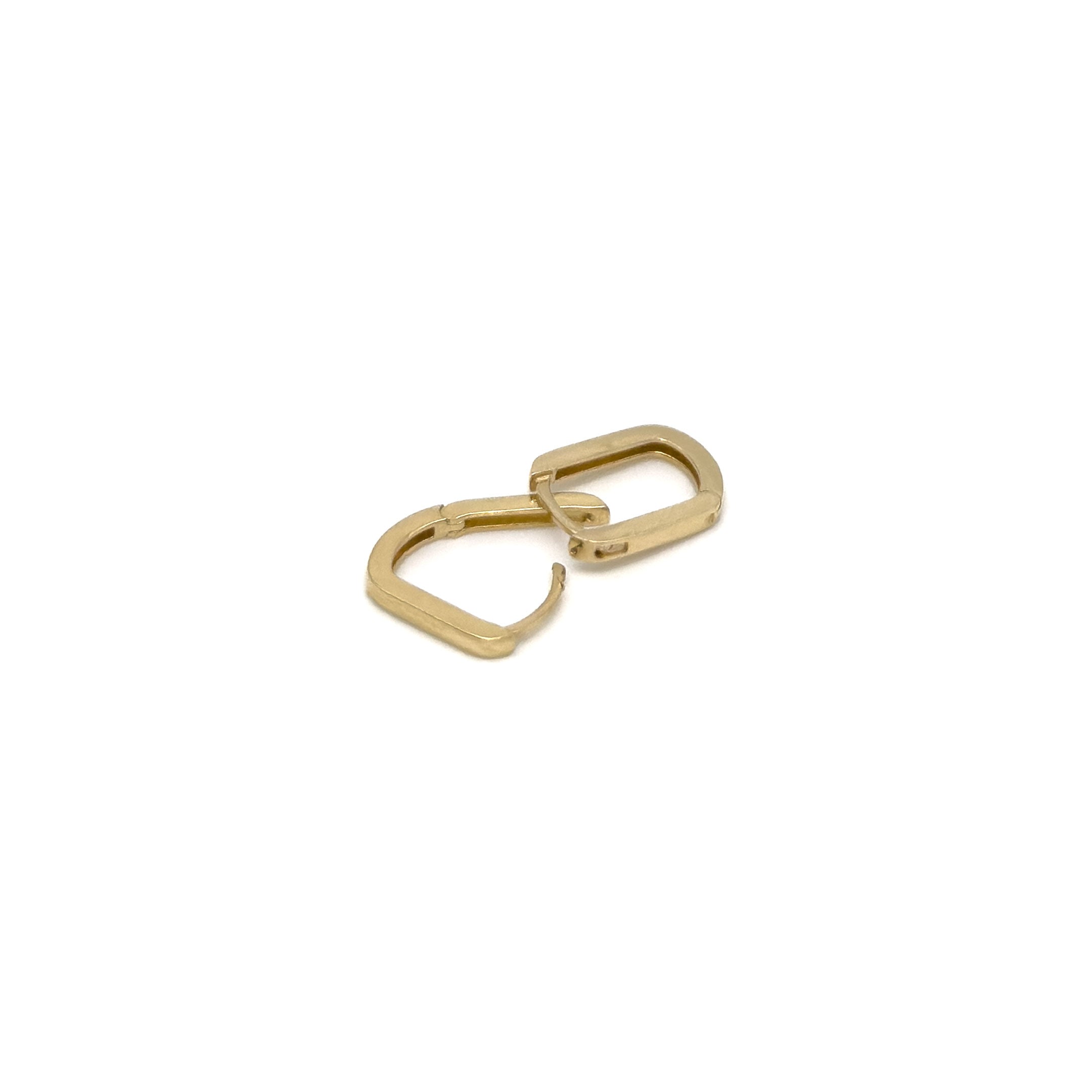 14k Yellow Gold Huggie Hoop Earrings - Rectangular opened