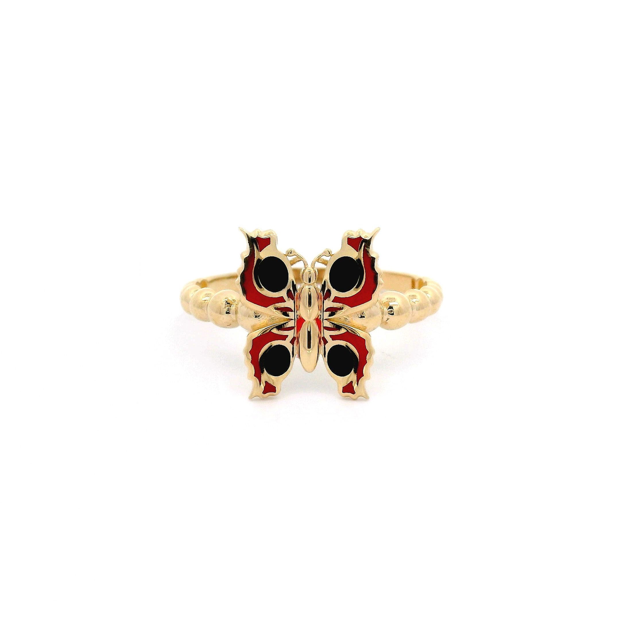 14k Red & Black Enamel Butterfly Ring