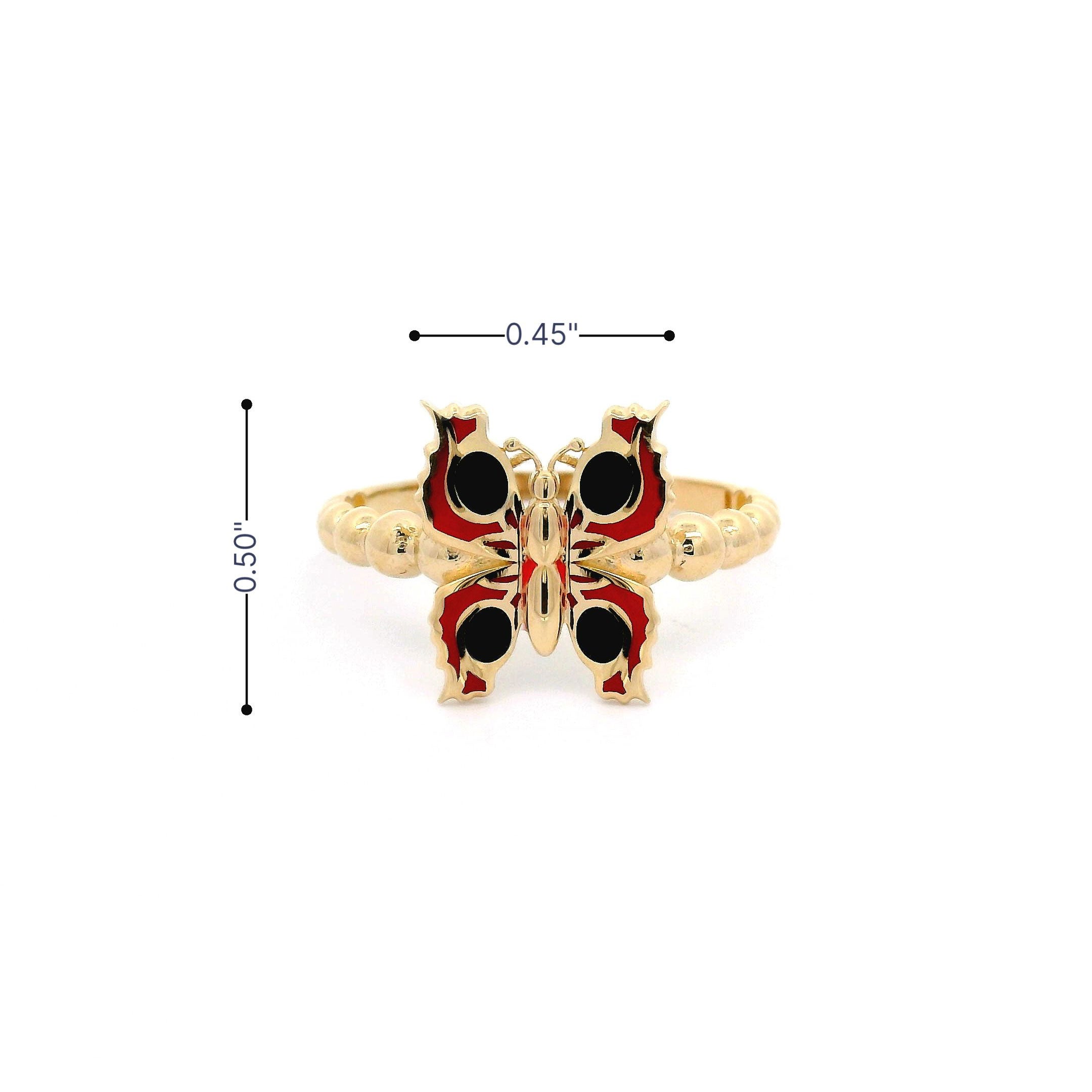 14k Red & Black Enamel Butterfly Ring Size