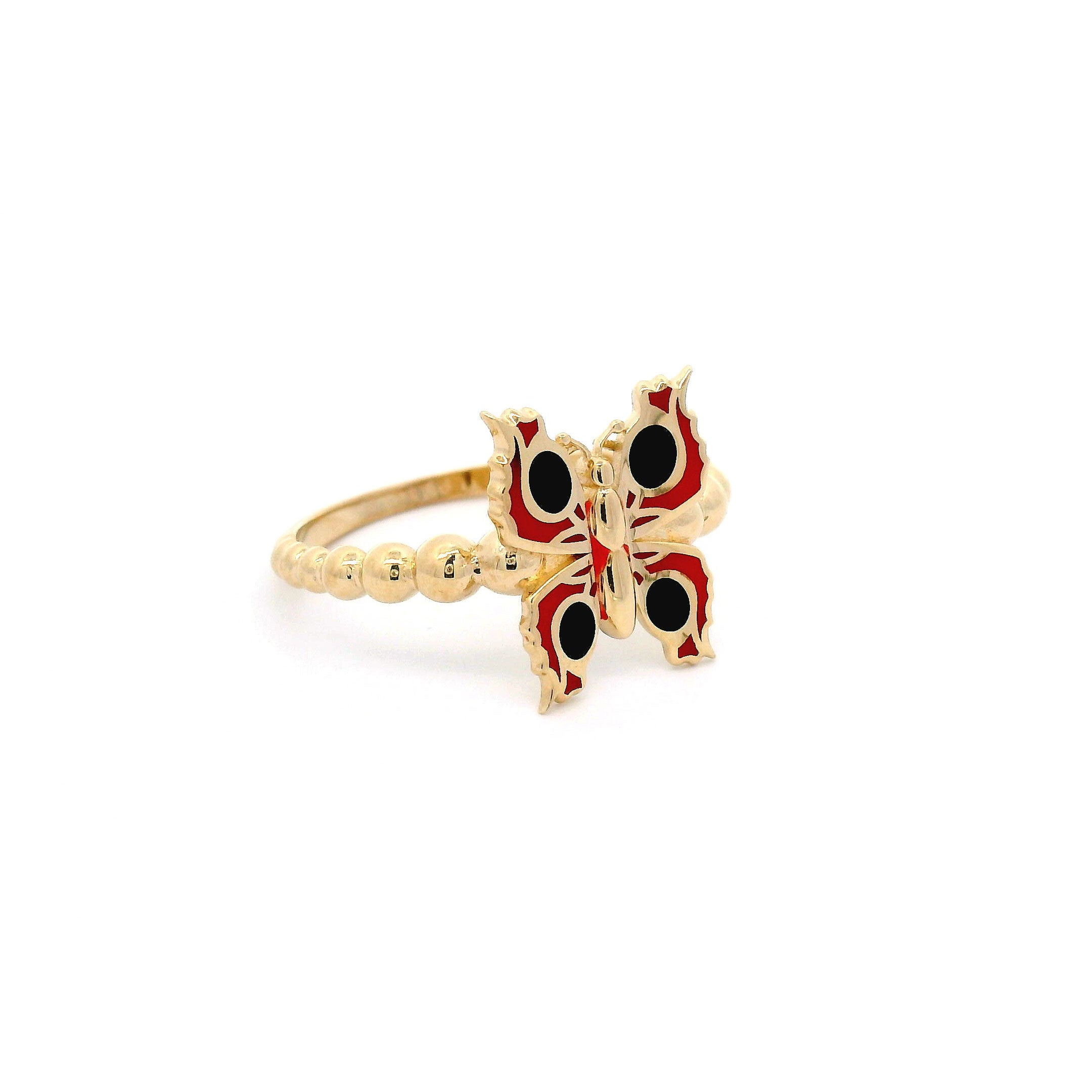 14k Red & Black Enamel Butterfly Ring Side