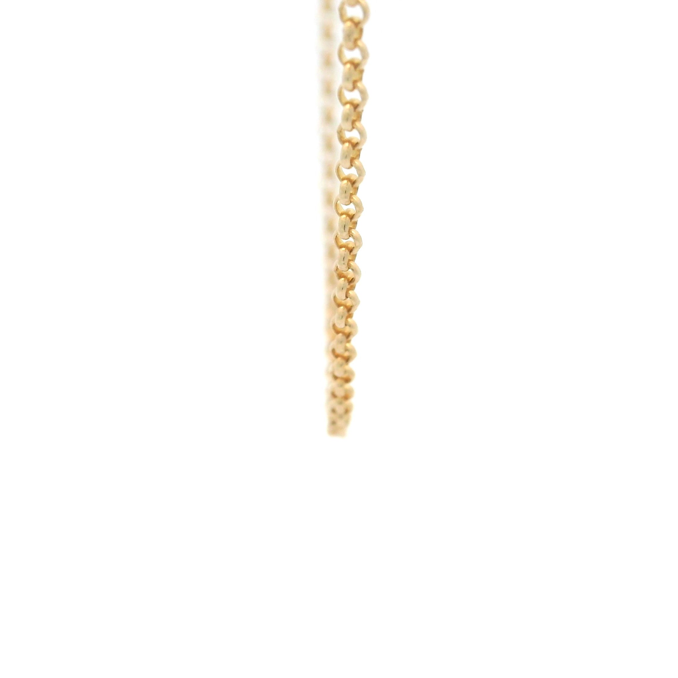 14k Yellow Gold Rolo Fine Chain 1.5mm on white background close up
