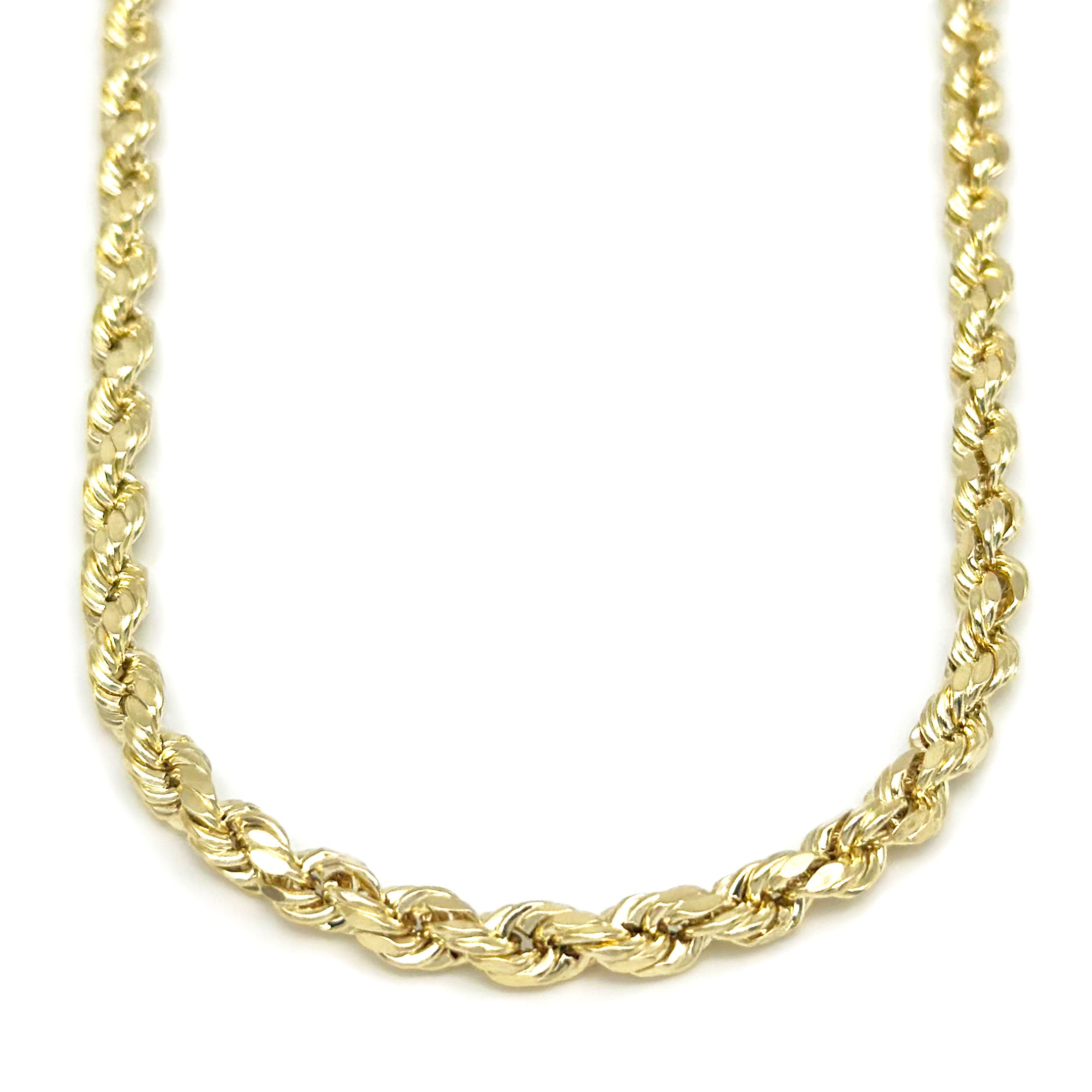 10k yellow gold rope chain 4mm front view on white background