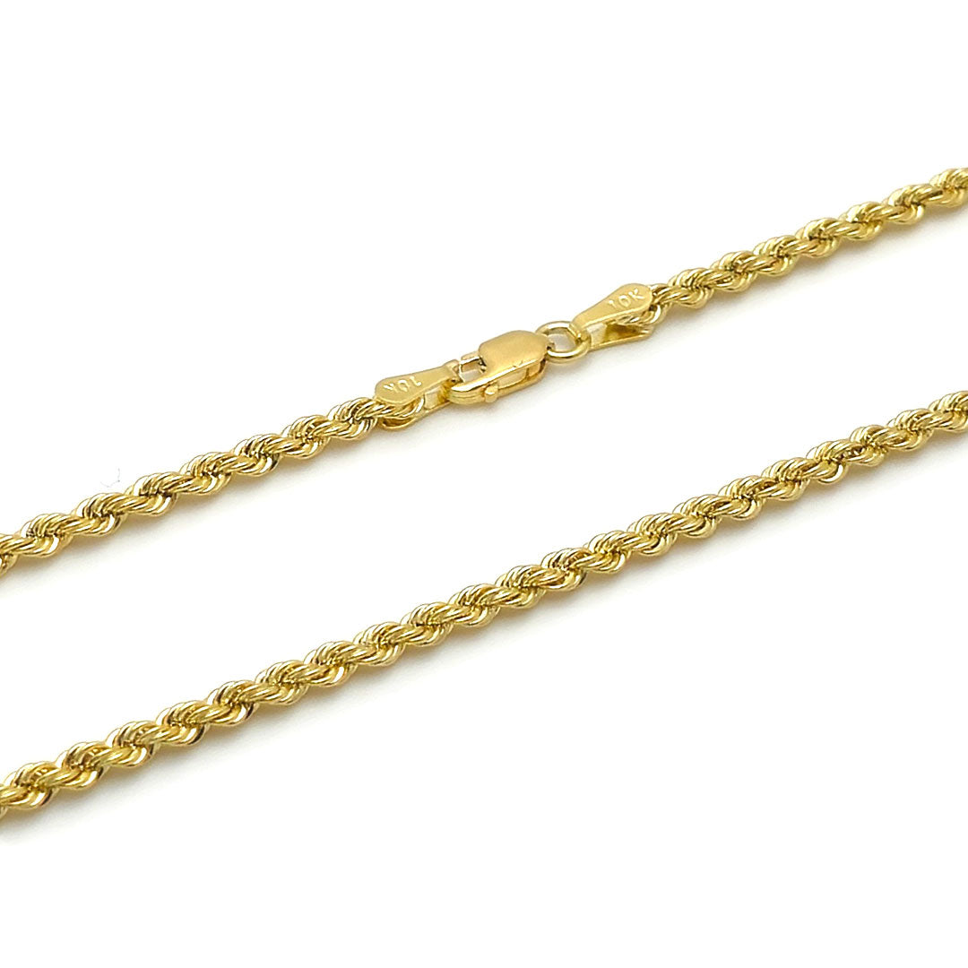 10k Hollow Rope Chain 2.5mm with lobster lock