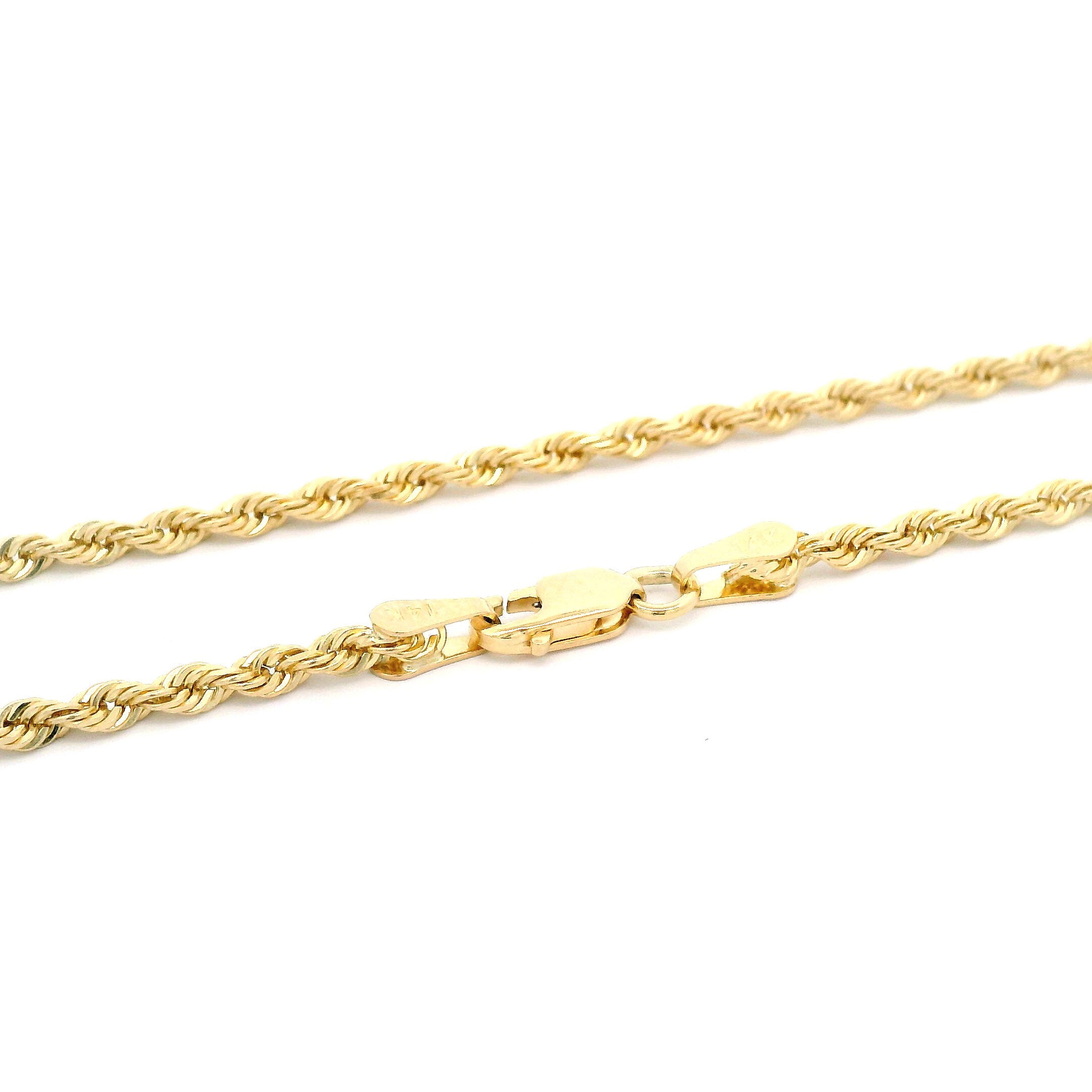 14k Solid Diamond Cut Rope Chain 2mm Lobster Lock