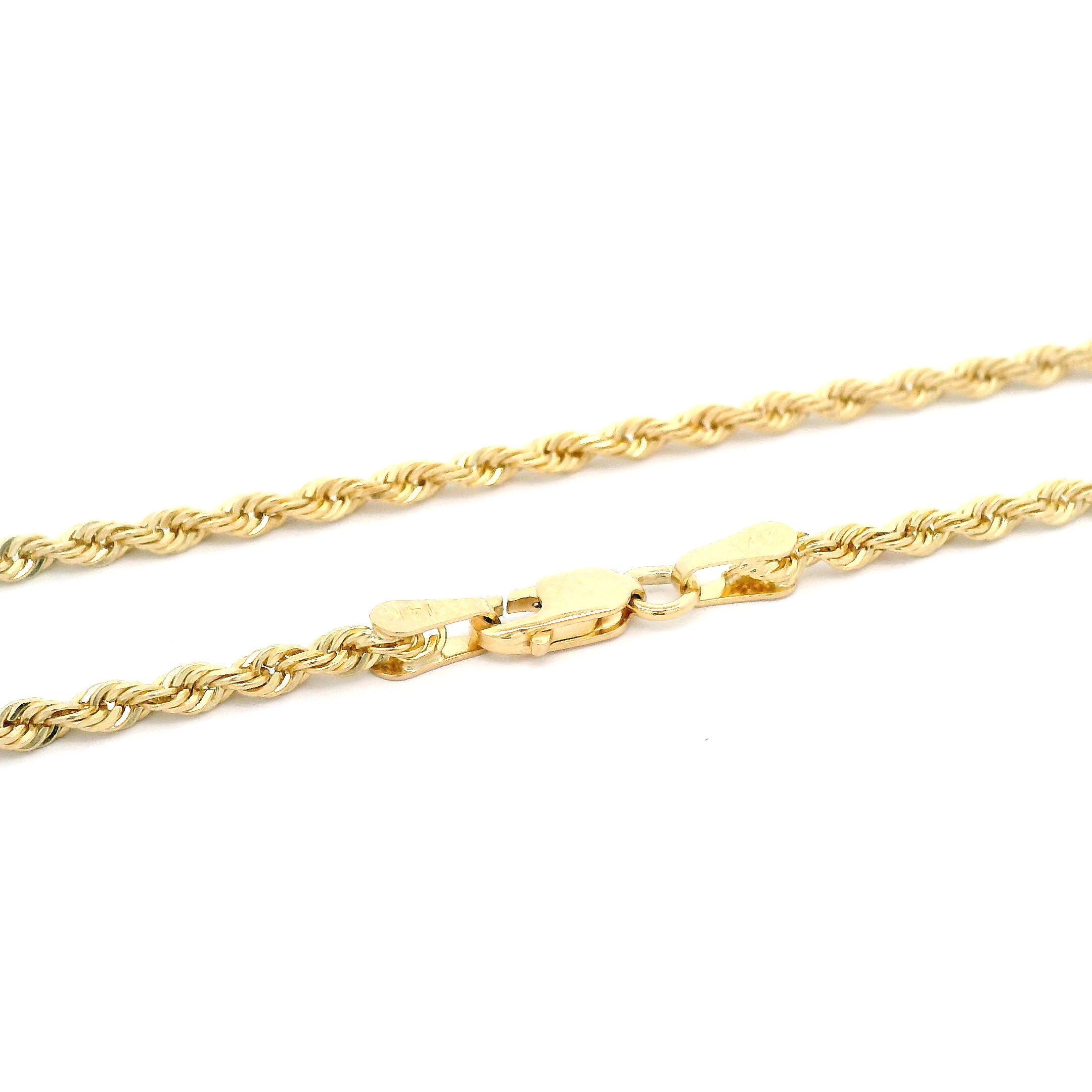 14k Solid Diamond Cut Rope Chain 2mm Lobster Lock