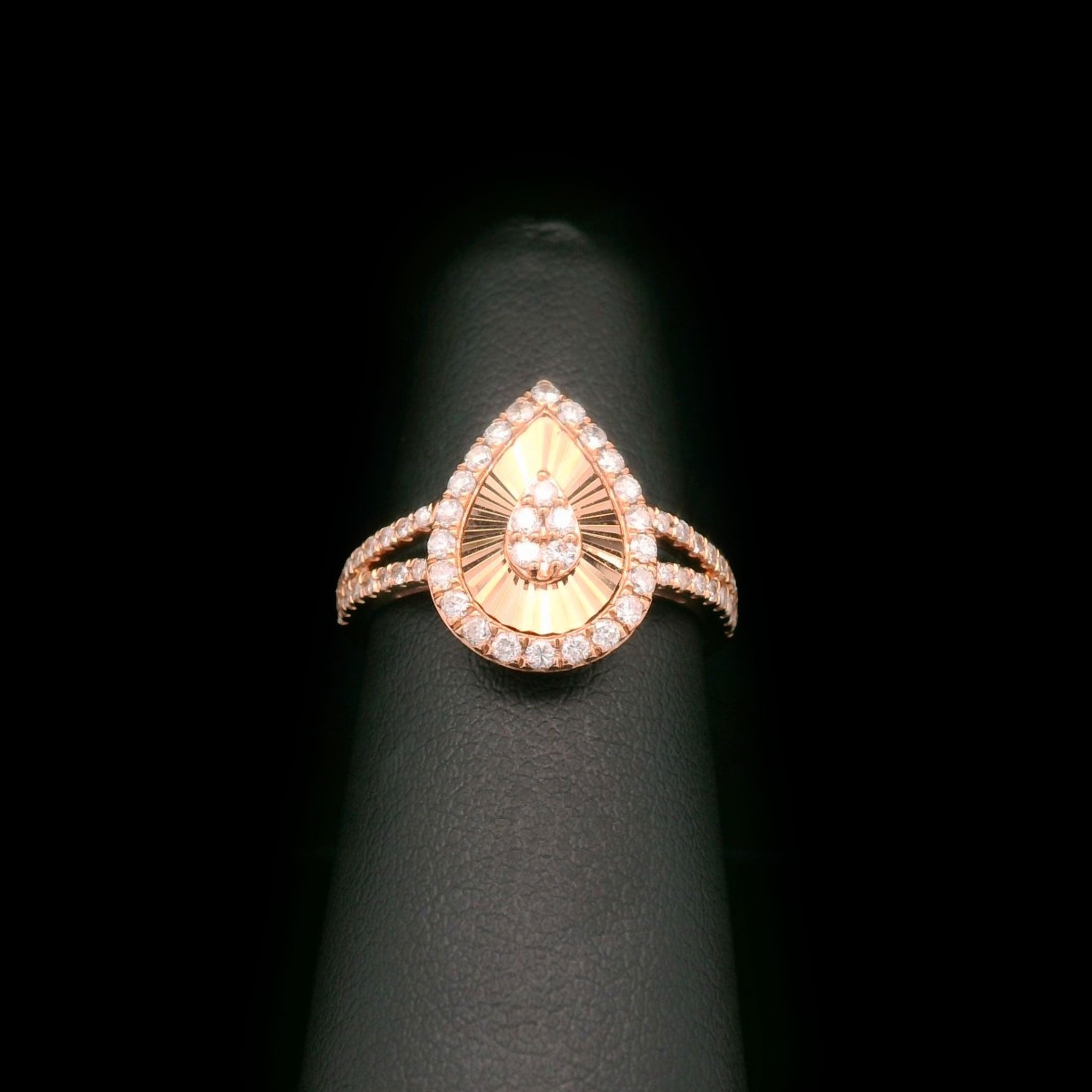 Diamond Pear Shaped Split Ring in 10k Rose Gold on Finger Display