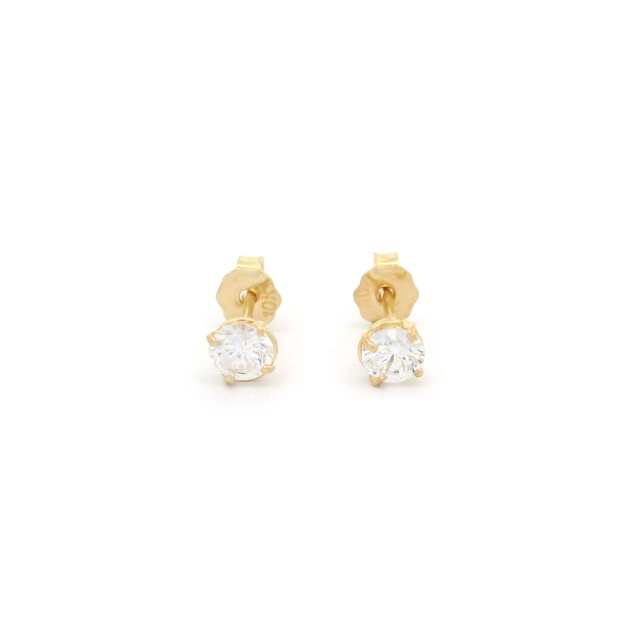 10k yellow gold studs with cz stone in basket setting 4mm on white background