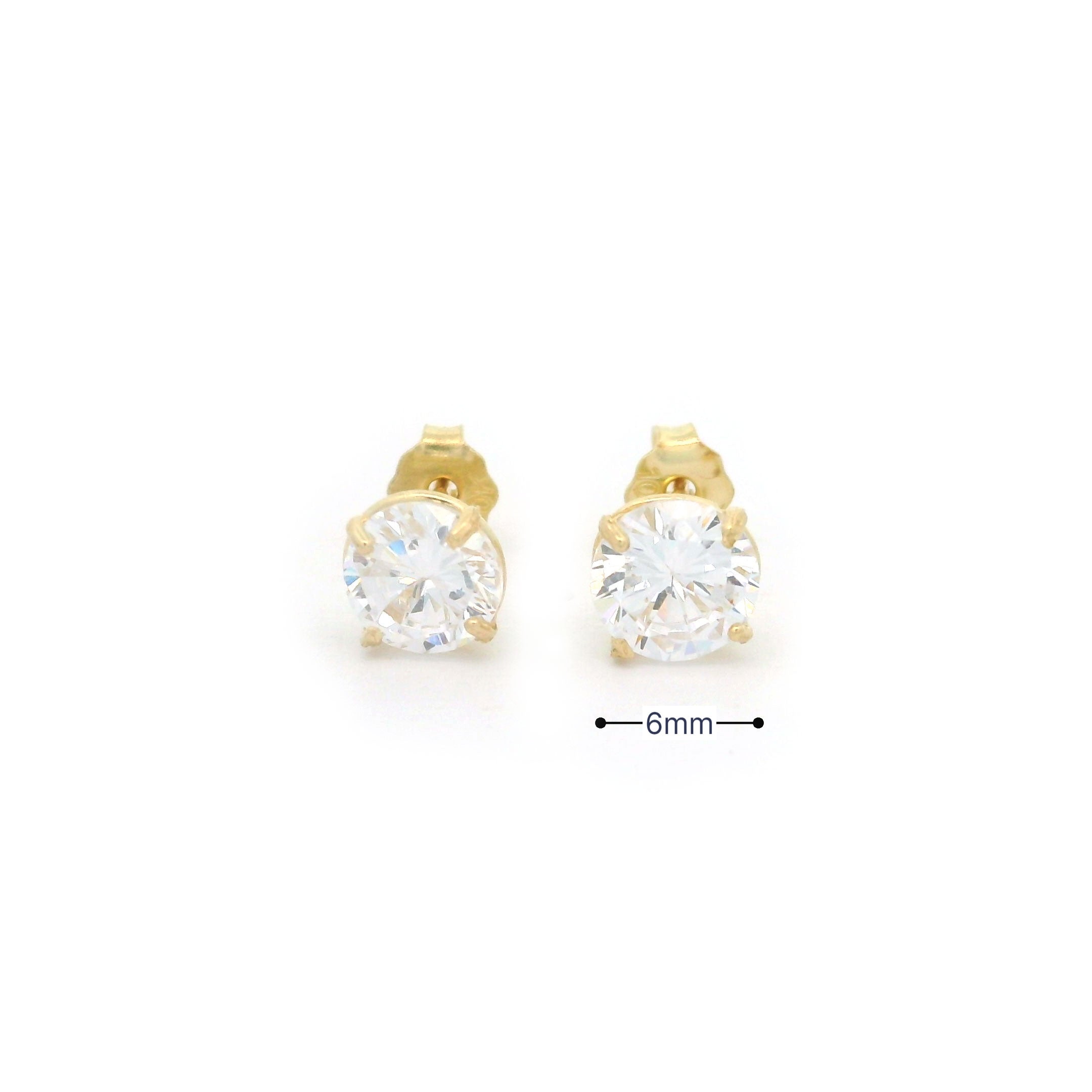 10k yellow gold studs with cz stone in basket setting 6mm size on white background