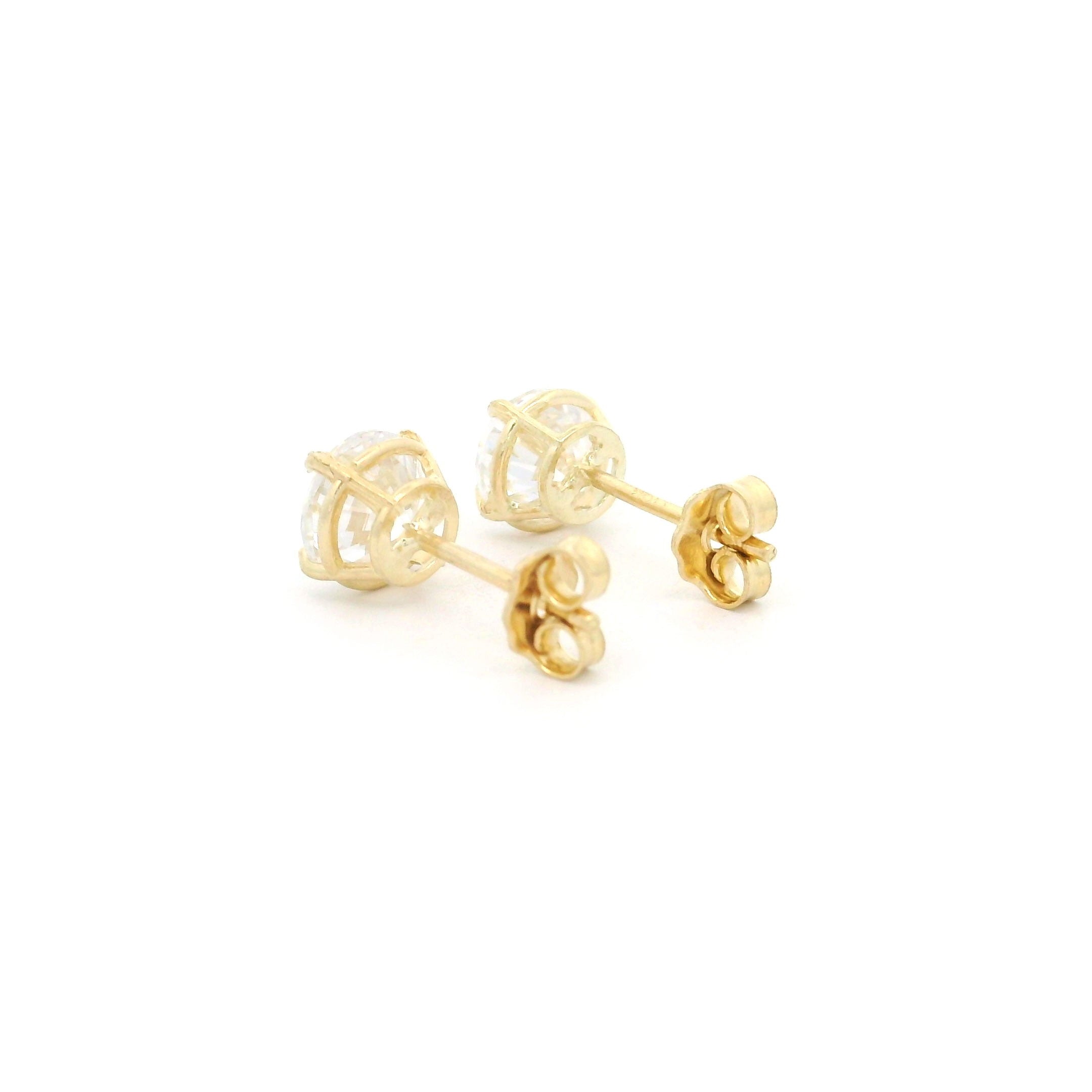 10k yellow gold studs with cz stone in basket setting 6mm back view on white background