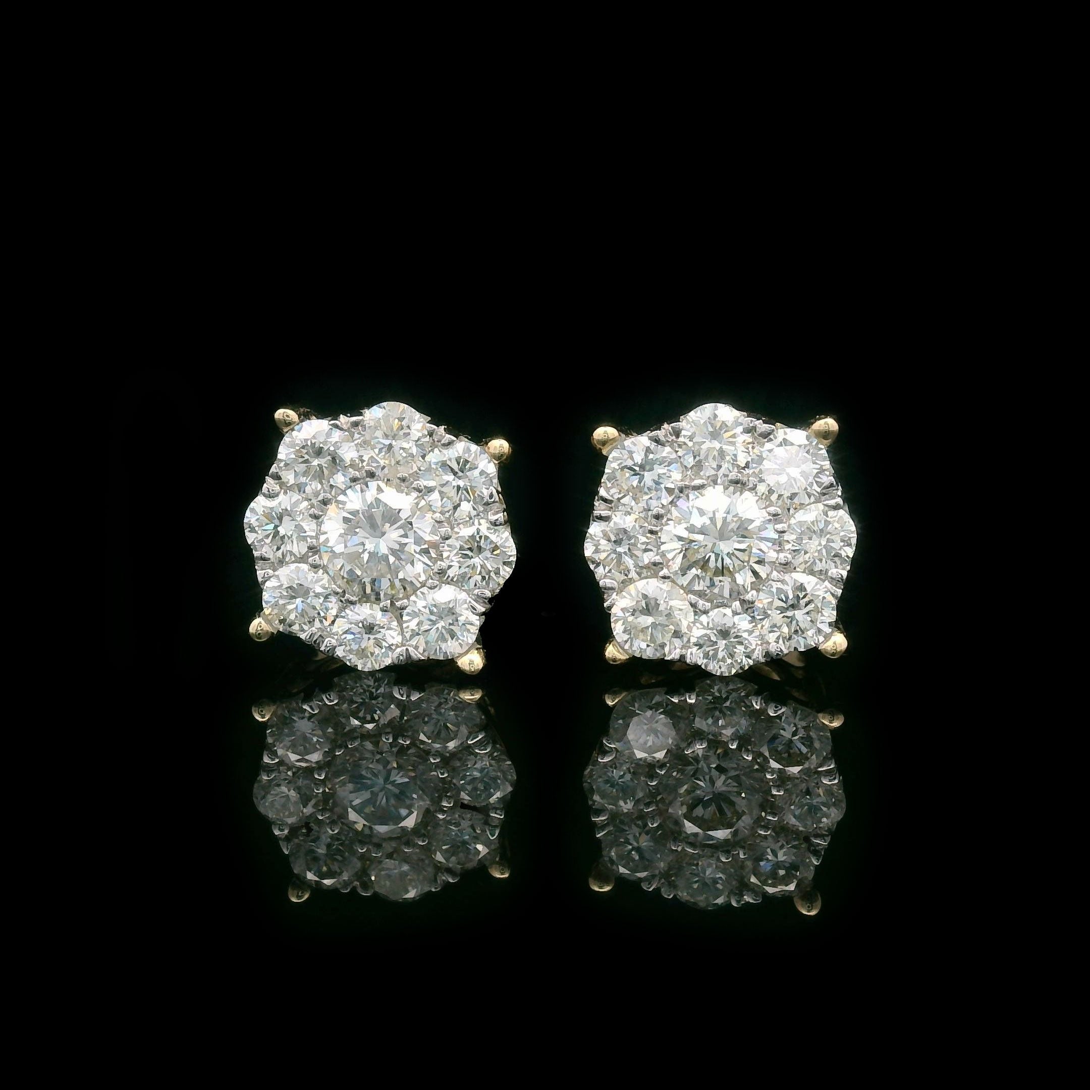 Round Diamond Cluster Earrings 1.50ctw 14k Gold