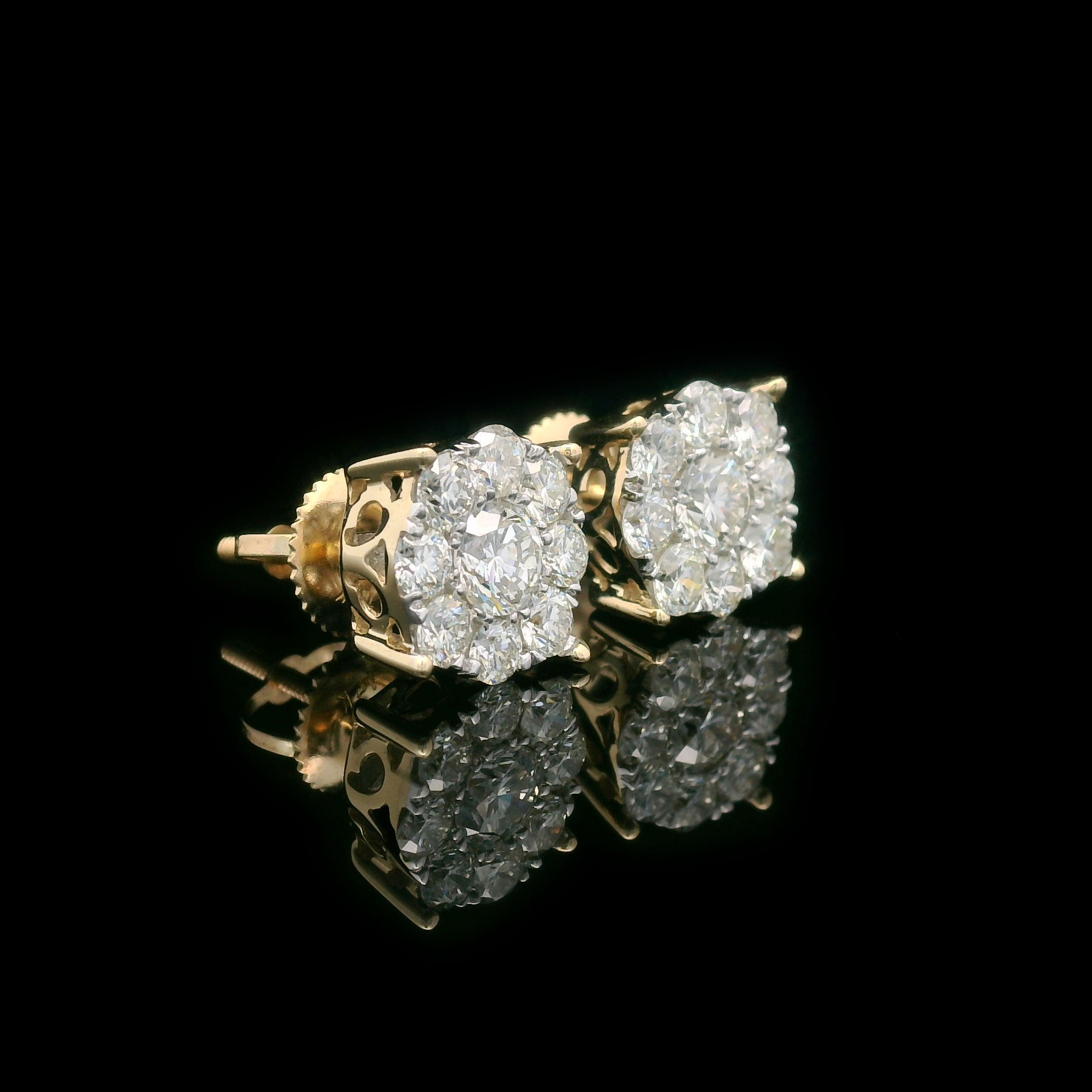 Round Diamond Cluster Earrings 1.50ctw 14k Gold Side