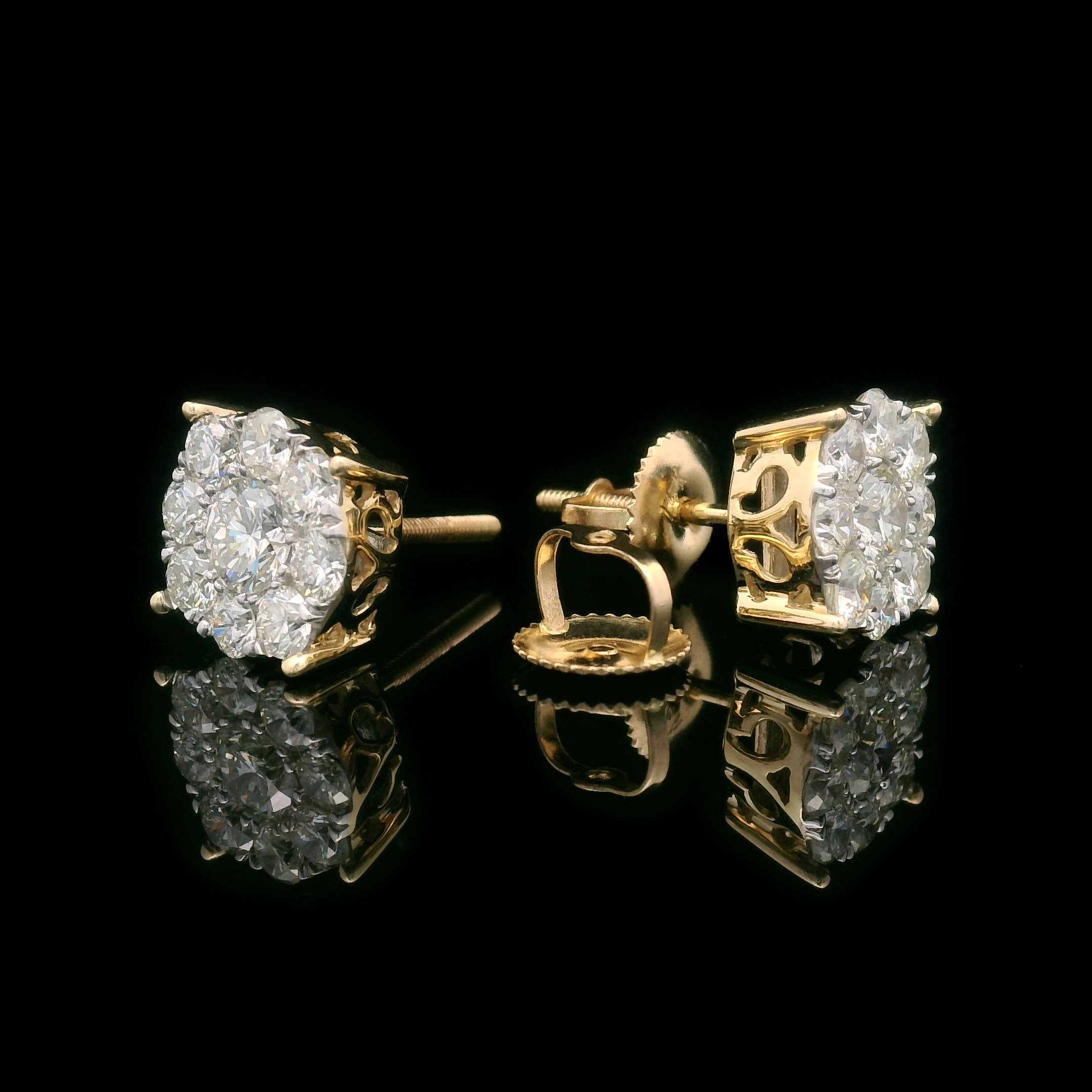 Round Diamond Cluster Earrings 1.50ctw 14k Gold Opened