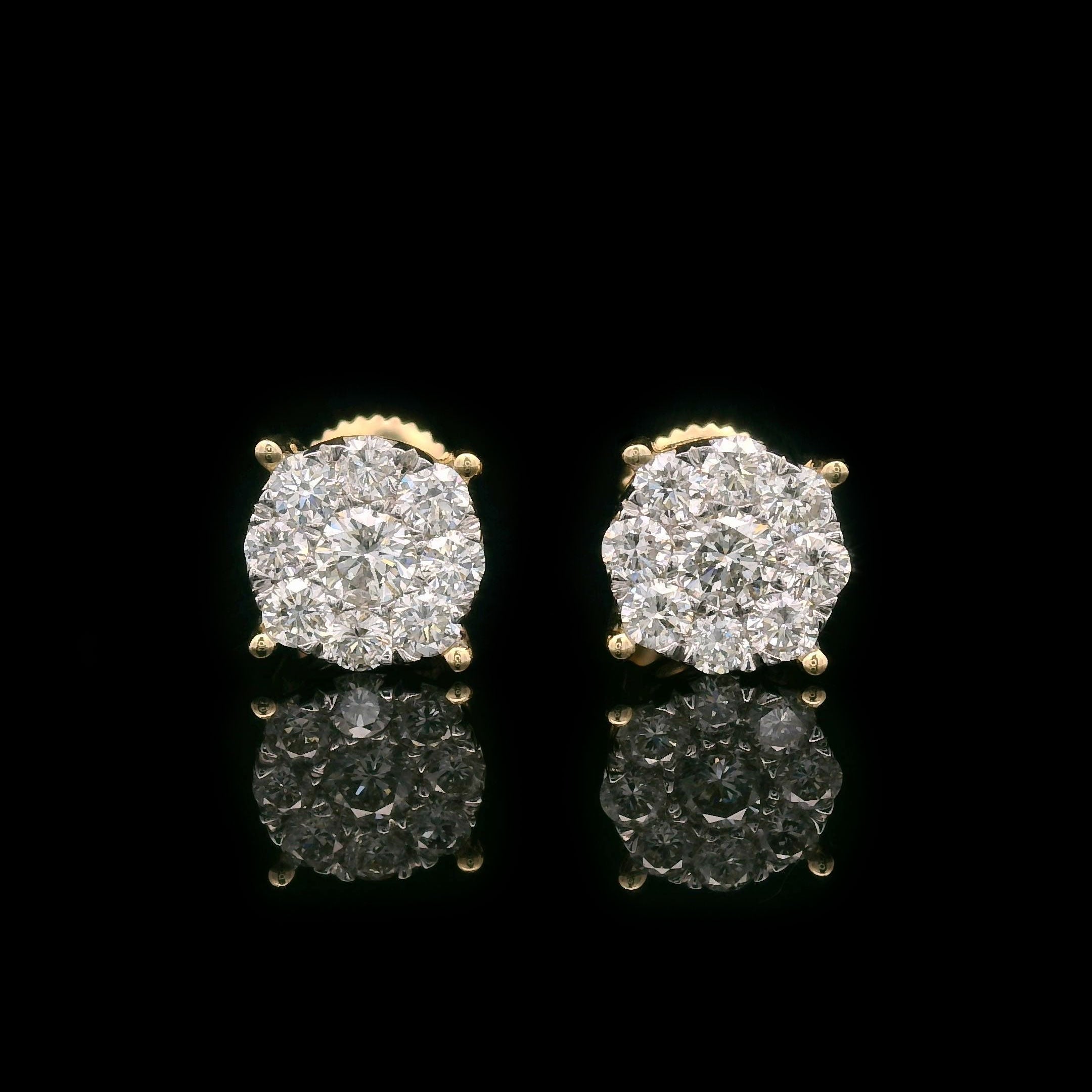 Round Diamond Cluster Earrings 1.00ctw 14k Gold