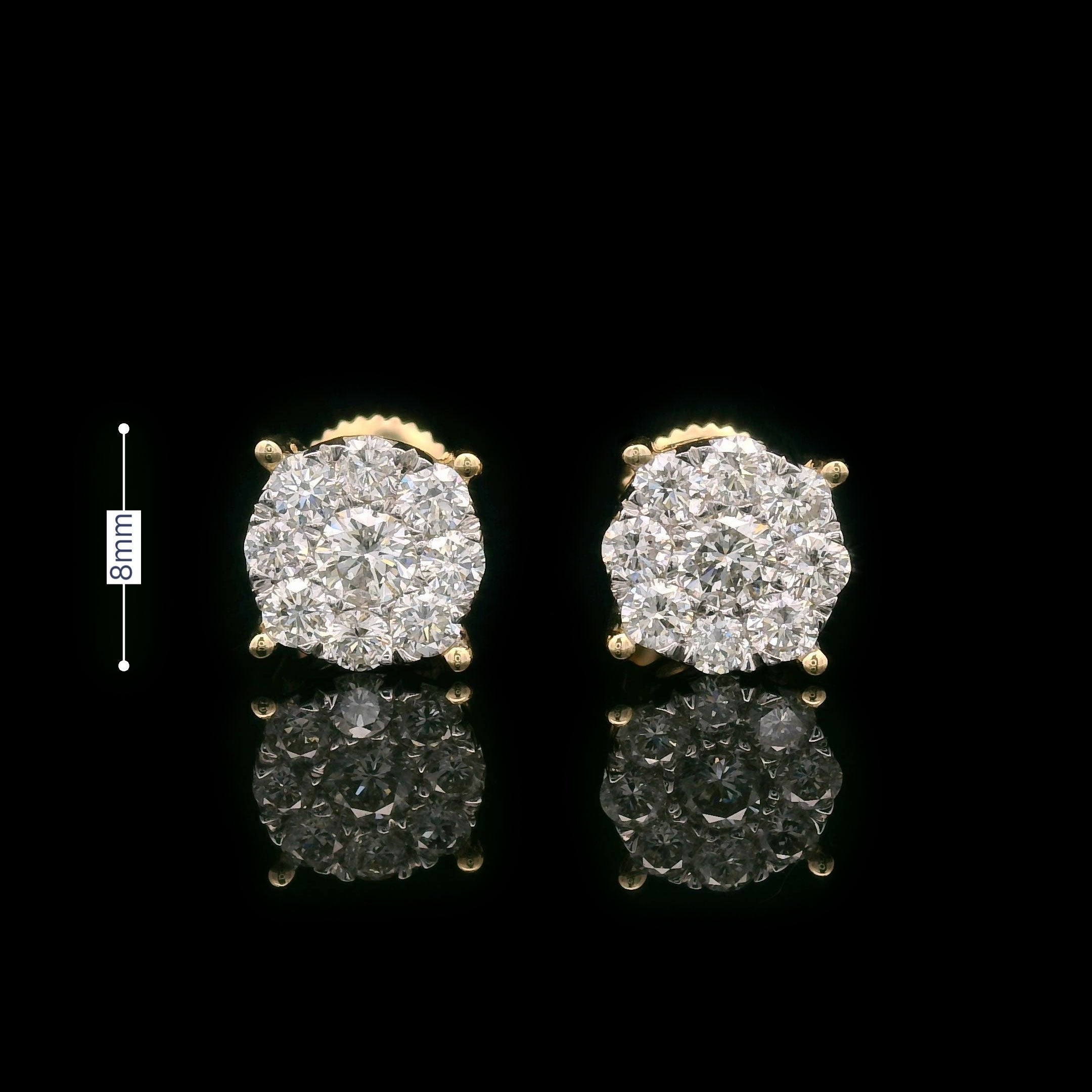 Round Diamond Cluster Earrings 1.00ctw 14k Gold Size 8mm