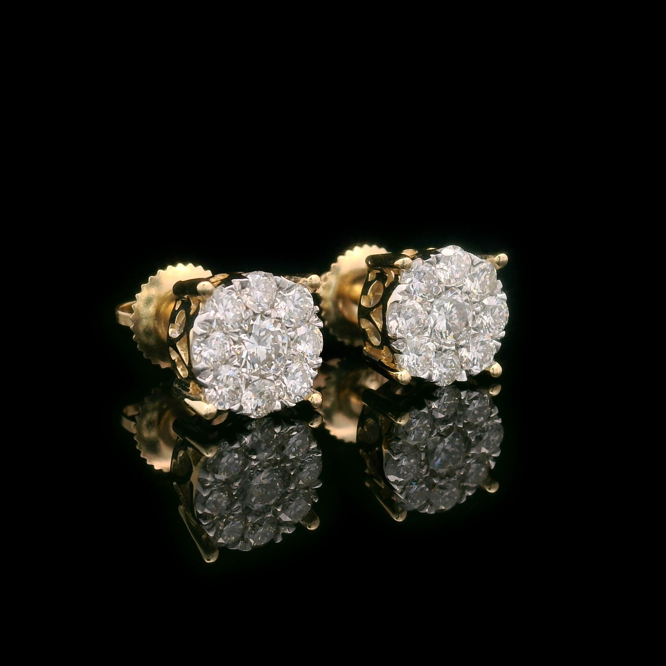 Round Diamond Cluster Earrings 1.00ctw 14k Gold Side