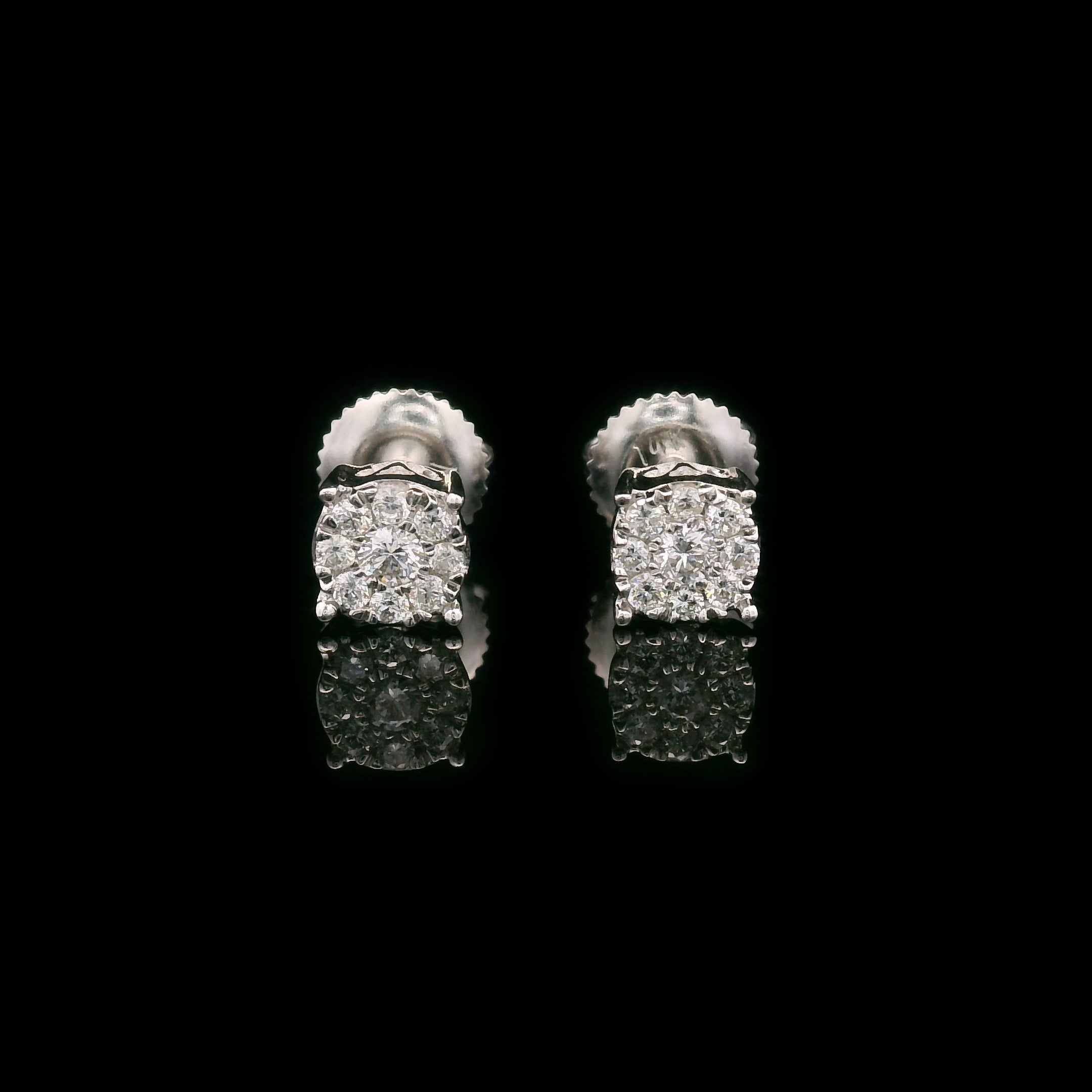 Diamond Round Cluster Screw Back Earrings 14k White Gold 0.25ctw