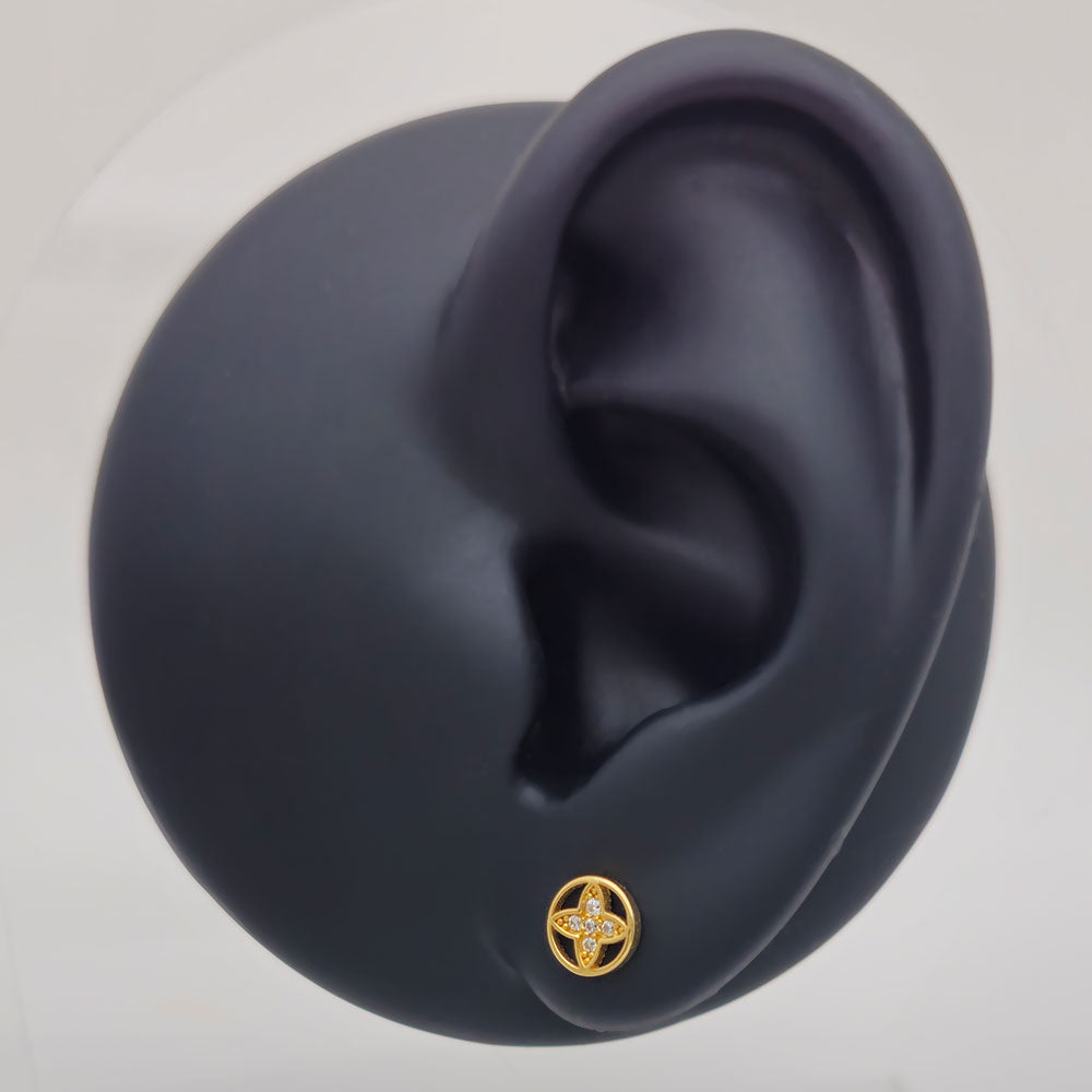 14k CZ Fancy Circle Stud Earrings on Ear Display