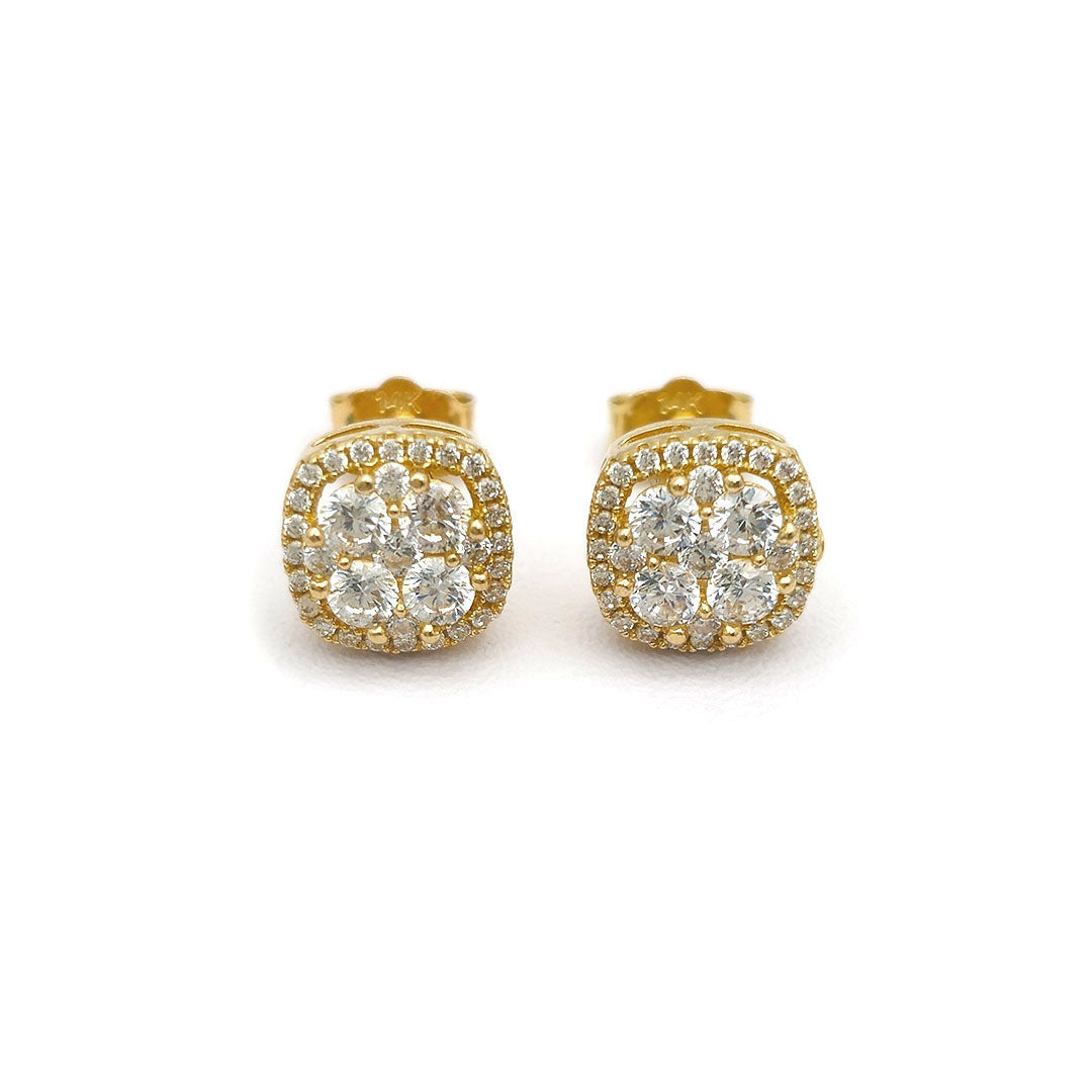 14k CZ Fancy Rounded Square Stud Earrings