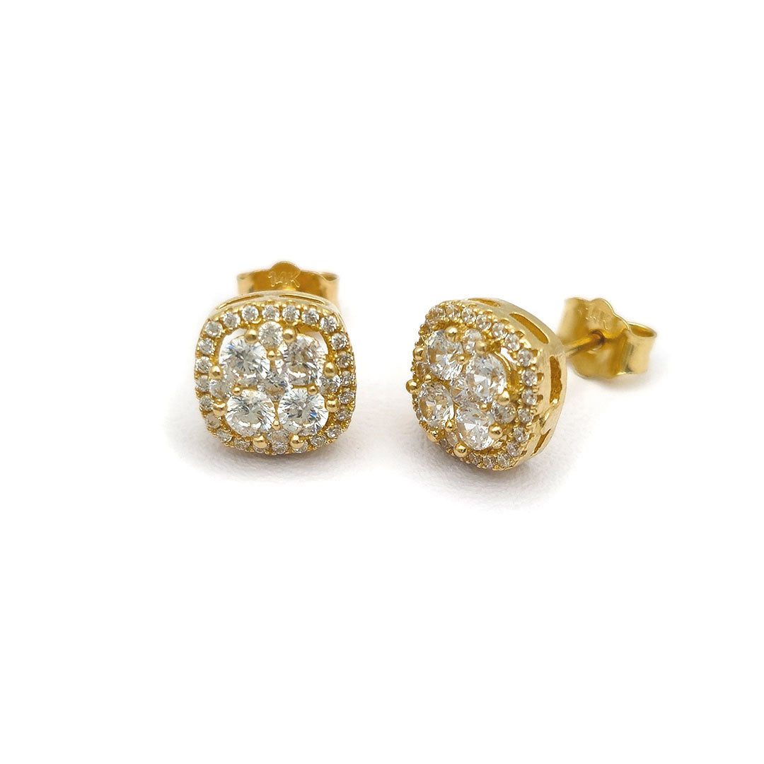 14k CZ Fancy Rounded Square Stud Earrings Side