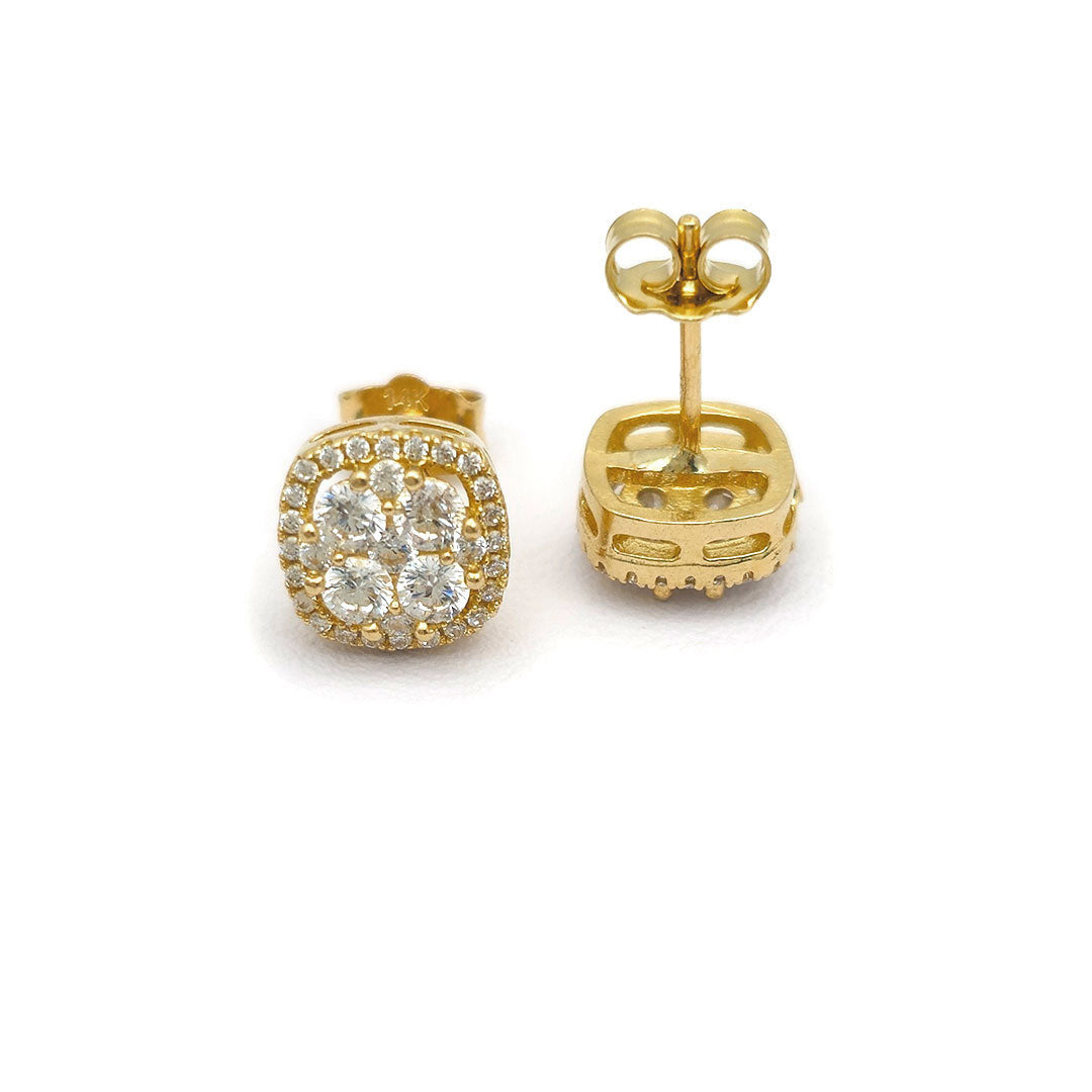 14k CZ Fancy Rounded Square Stud Earrings Upside Down