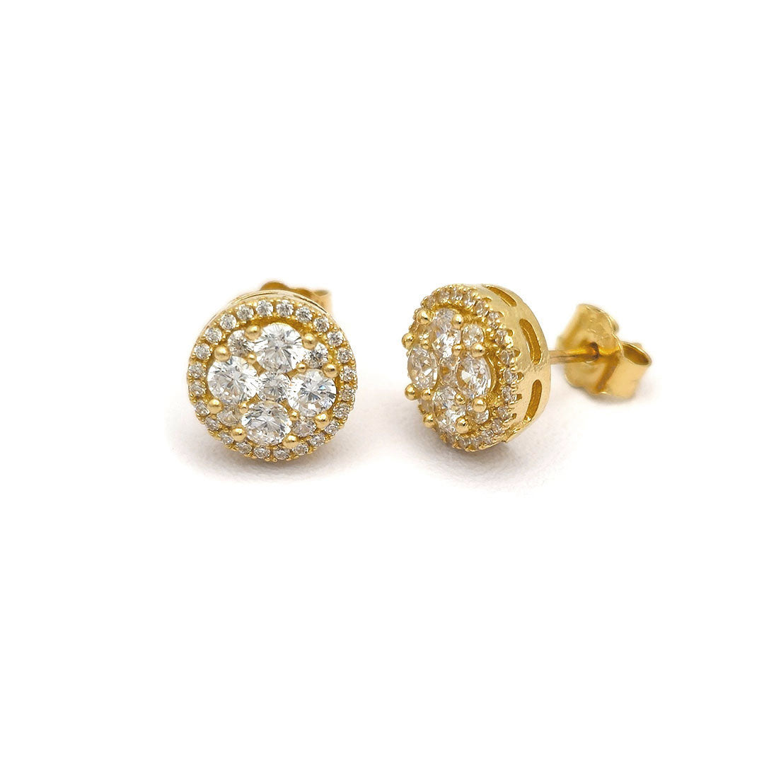 14k CZ Fancy Round Studs Earrings Side