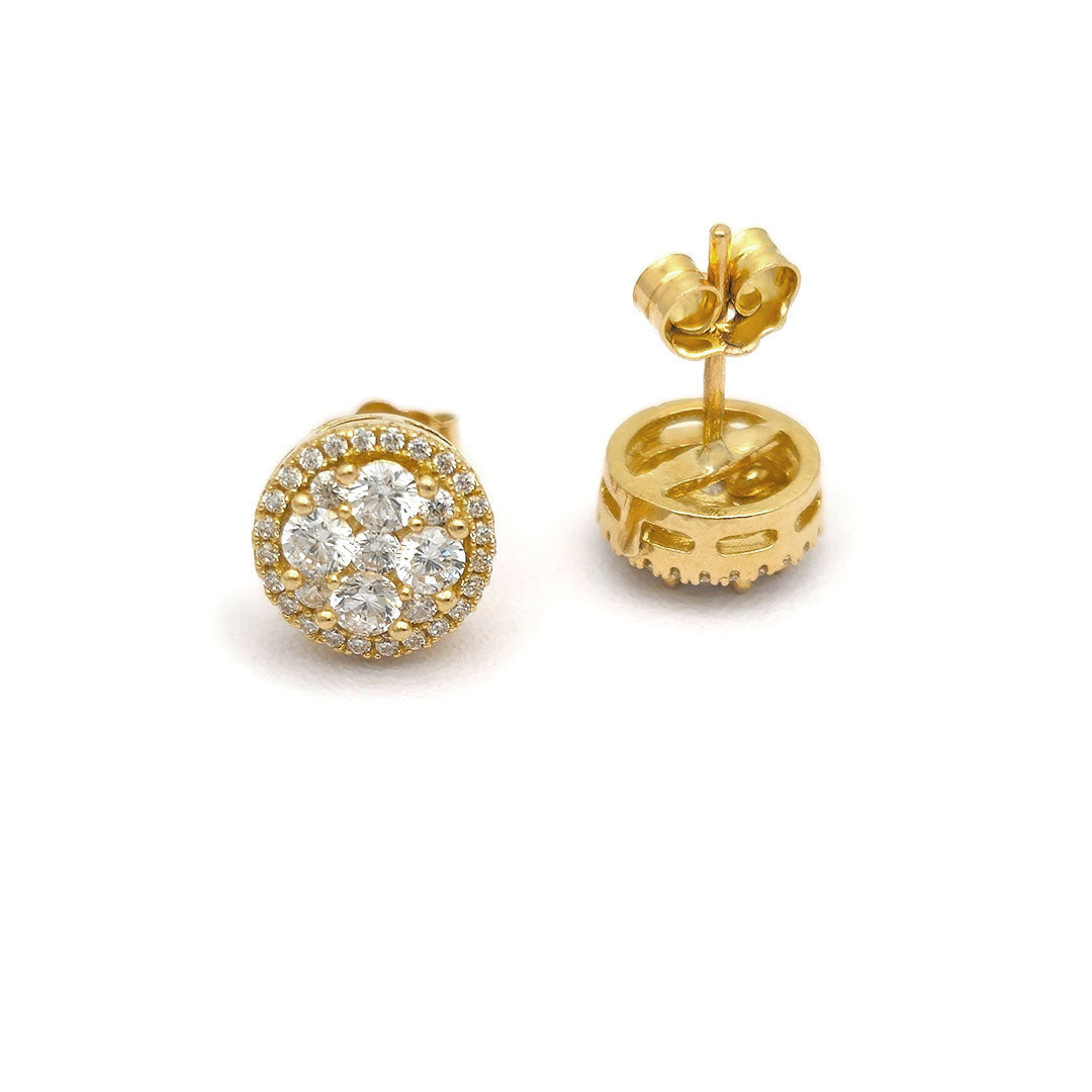 14k CZ Fancy Round Studs Earrings Upside Down