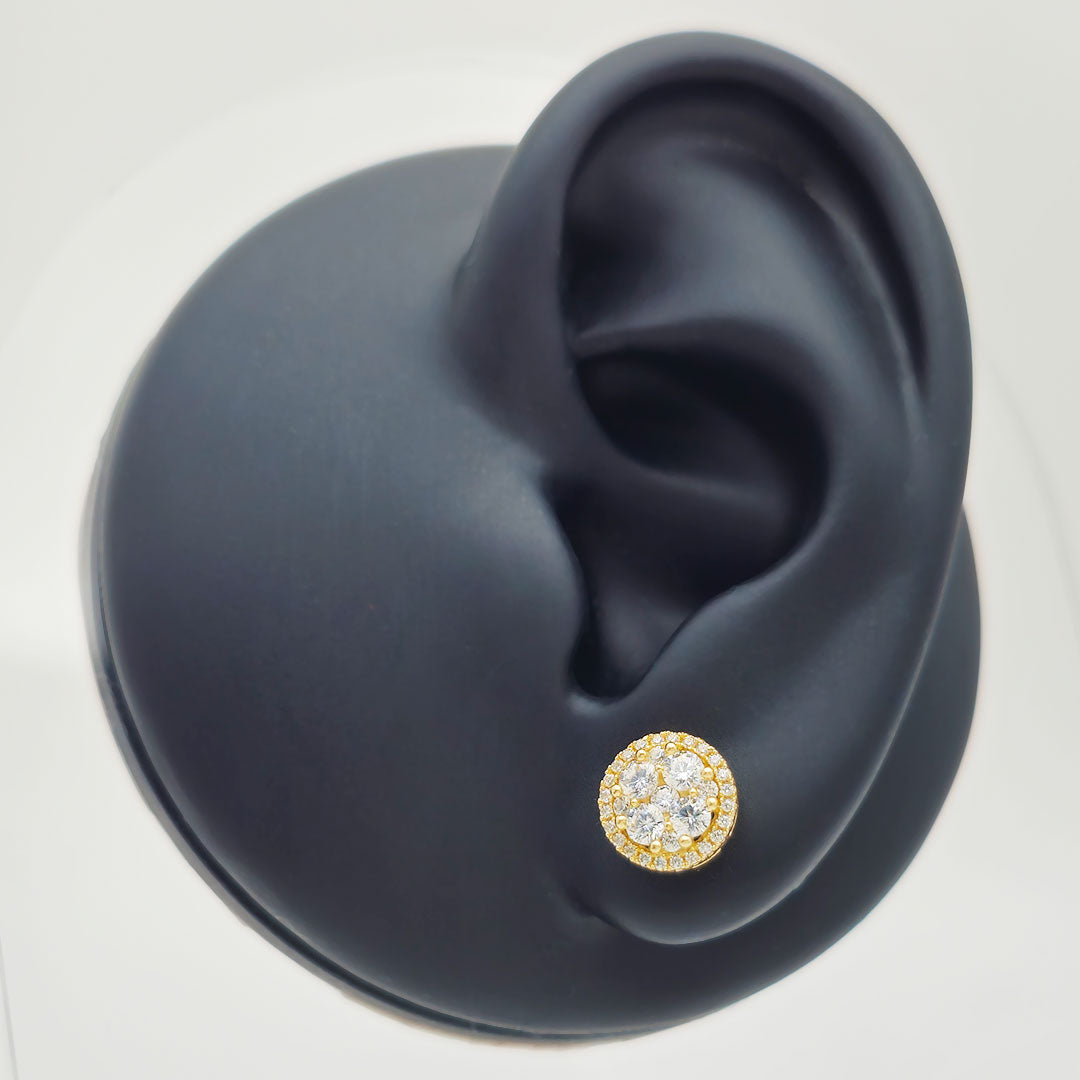 14k CZ Fancy Round Studs Earrings on Ear Display