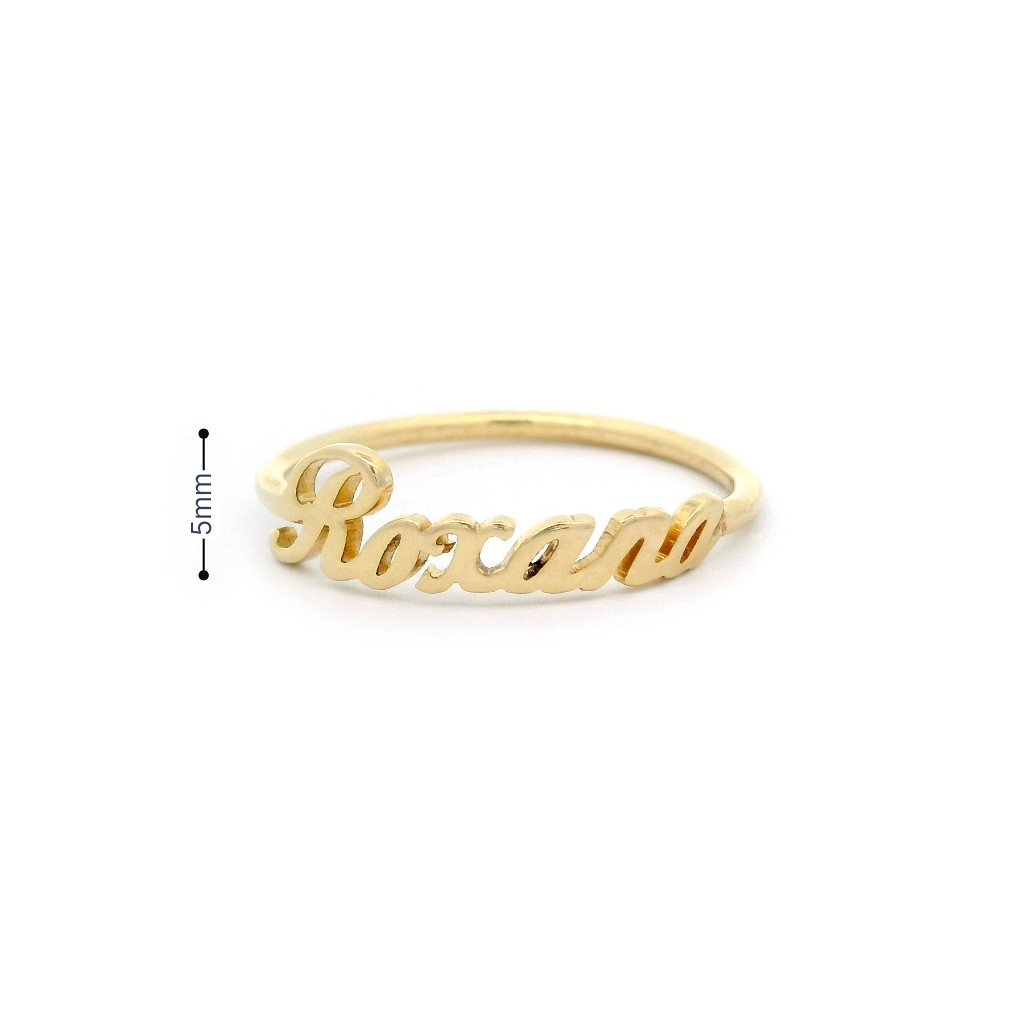 Roxana name in yellow gold with 5mm size guide