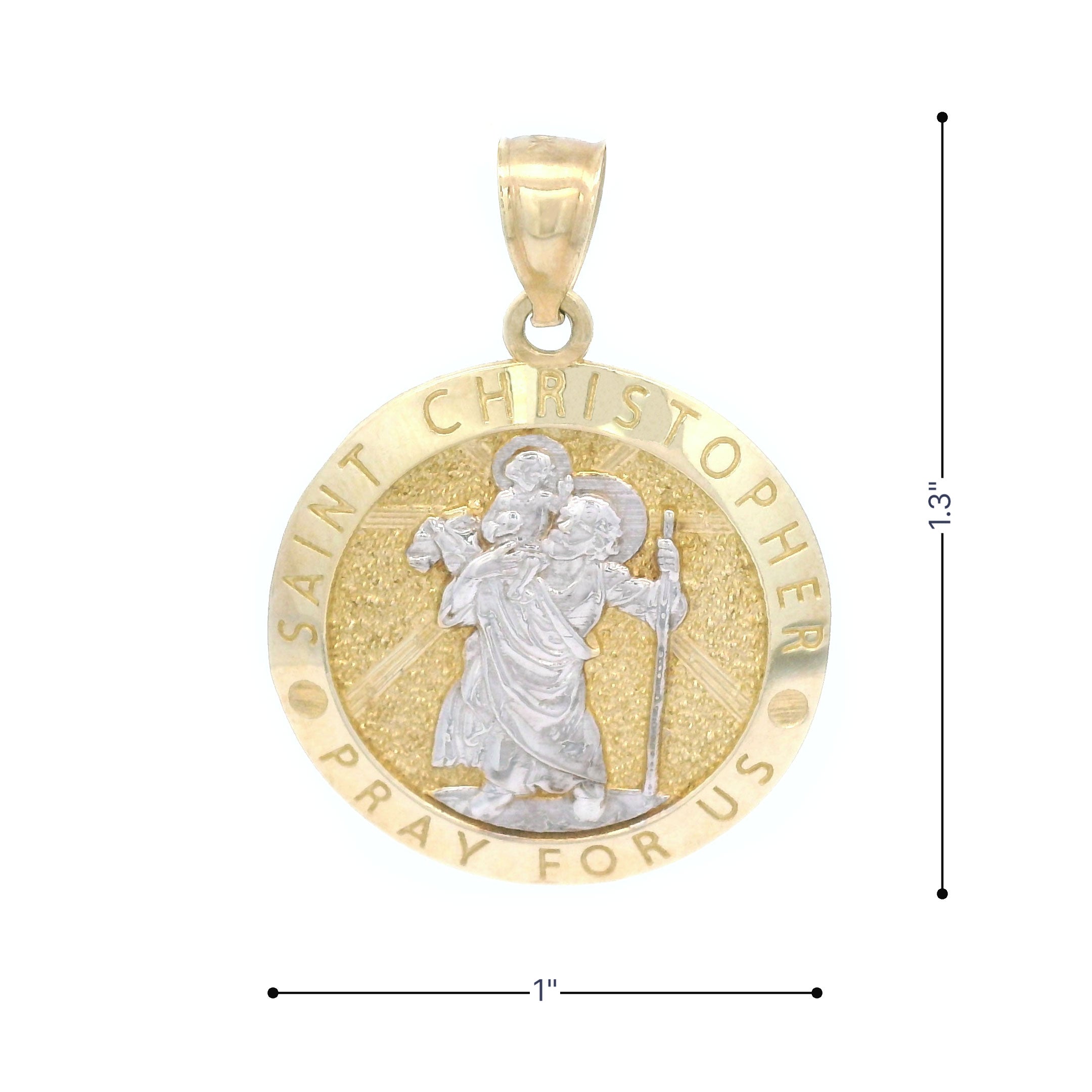 10k Gold Saint Christopher Pray for Us Medallion Pendant with Measurements