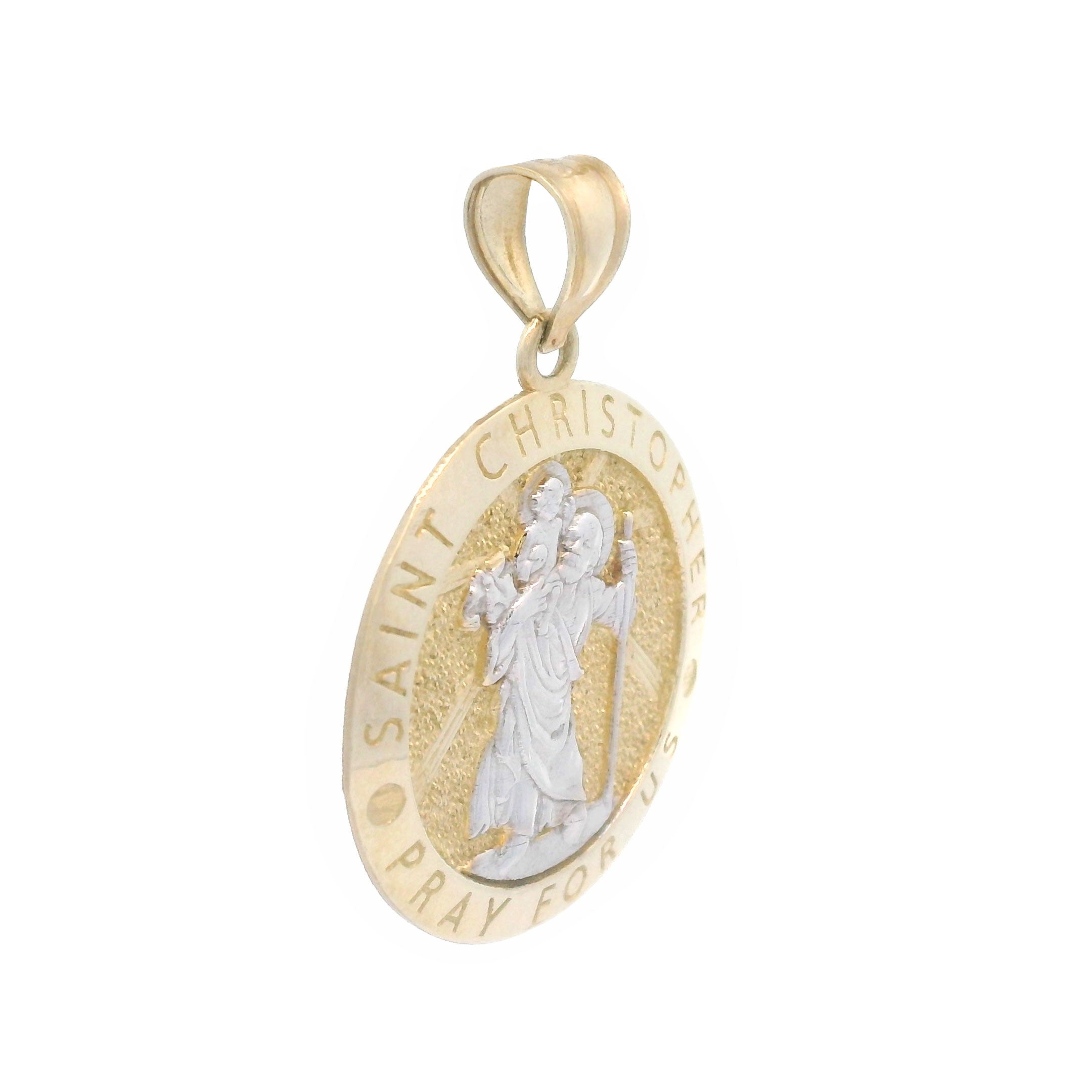 10k Gold Saint Christopher Pray for Us Medallion Pendant Left