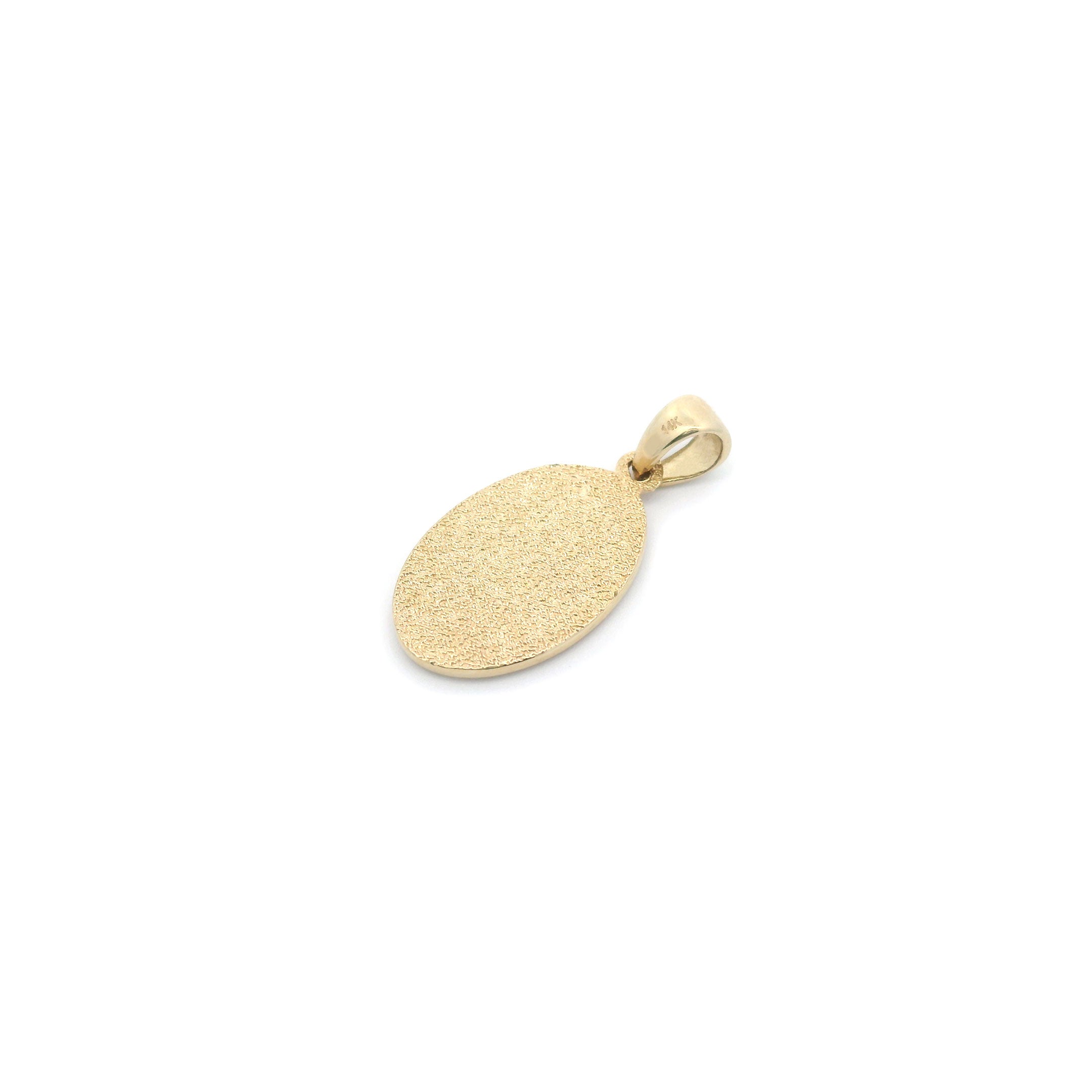 14k Saint Michael Mini Pendant in Yellow Gold with White Background Back