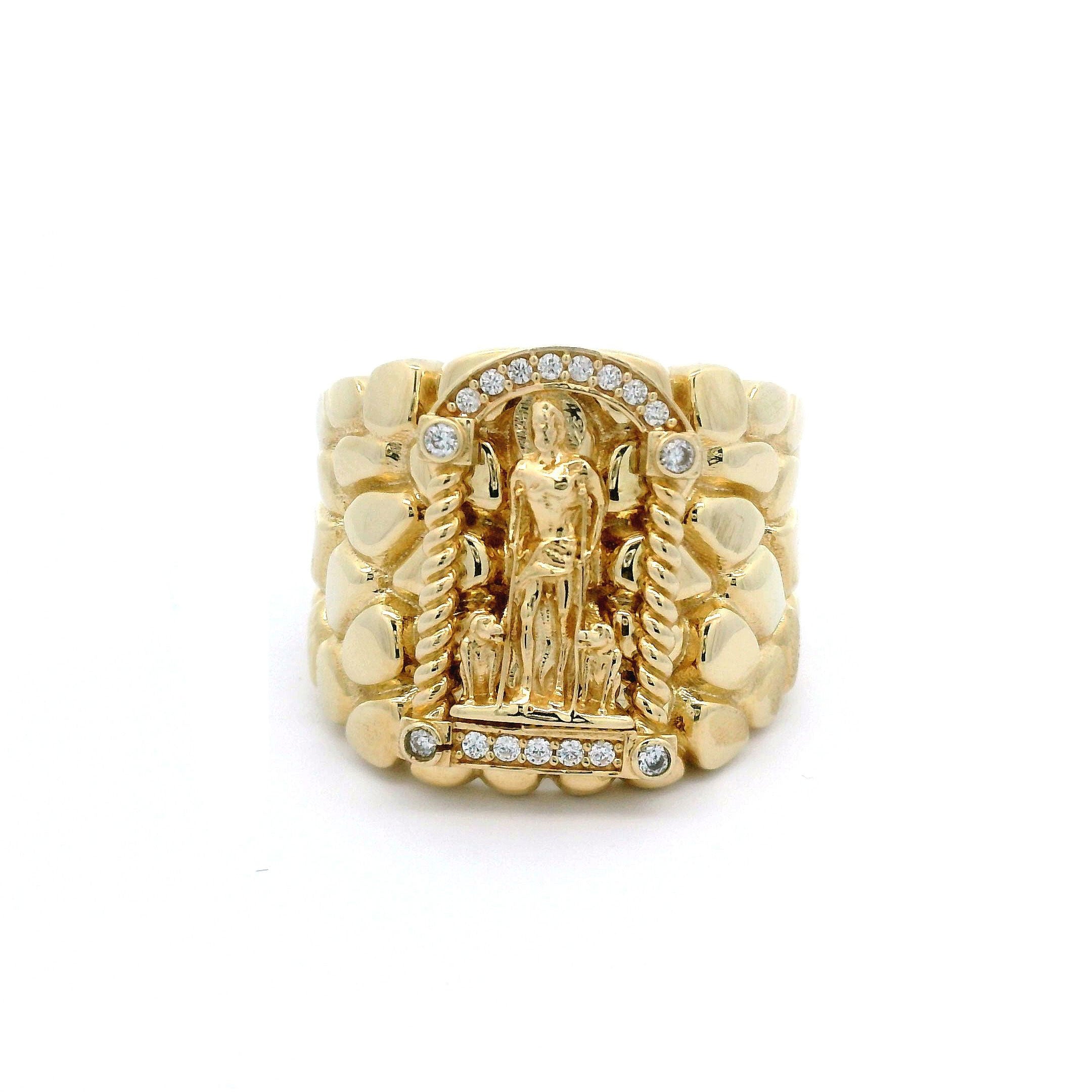 10k CZ Nugget & Saint Lazarus Frame Ring